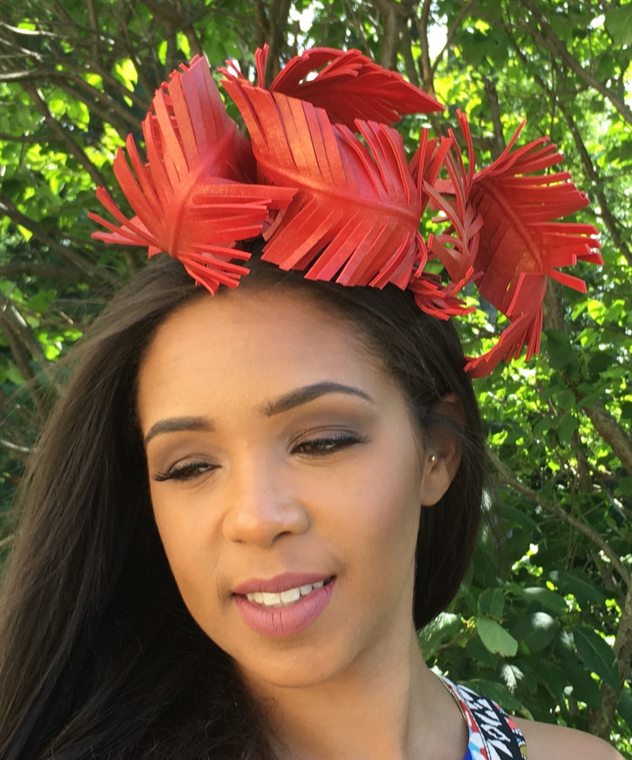 RED Leather Feather Fascinator- CHRISTMAS Hat- VALENTINE'S Hat- Wedding-Bridal Headpiece-Race Wear Hat-Polo Hat-Teen-Holiday Gift !