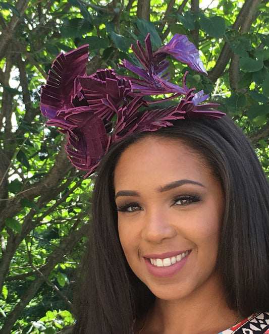 PURPLE Leather Feather Fascinator! Perfect for so many occasions - Weddings-Bridal-Race Hat-Proms-Holiday-Evening -Teen- MARDI GRAS - Party!