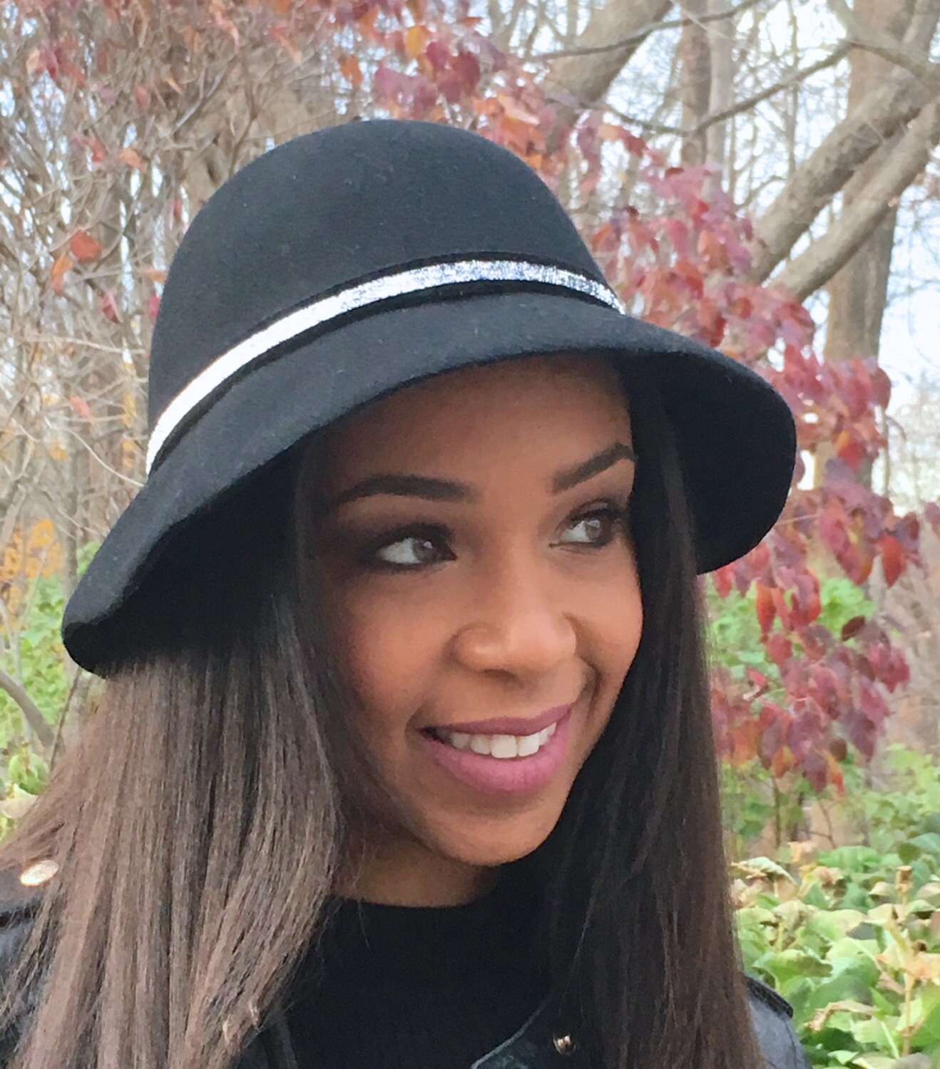 Black wool Cloche hat with Silver Metallic trim-Winter hat-Christmas-Polo-Winter Race- Holiday Party-Chruch Hat-Gift Hat-Teen Woman Hat!