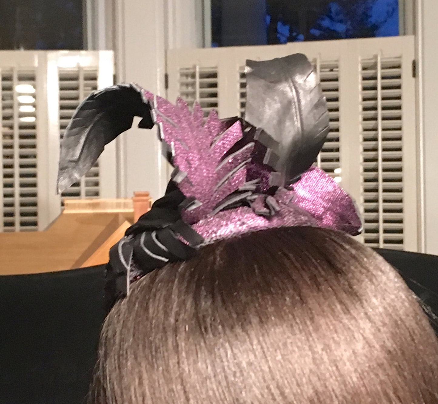 Aubergine Distressed Soft Leather Fascinator Button with Leather Feathers-Royal Ascot Race Hat-Polo Matches hat-Cocktail Party Hat-Purple !