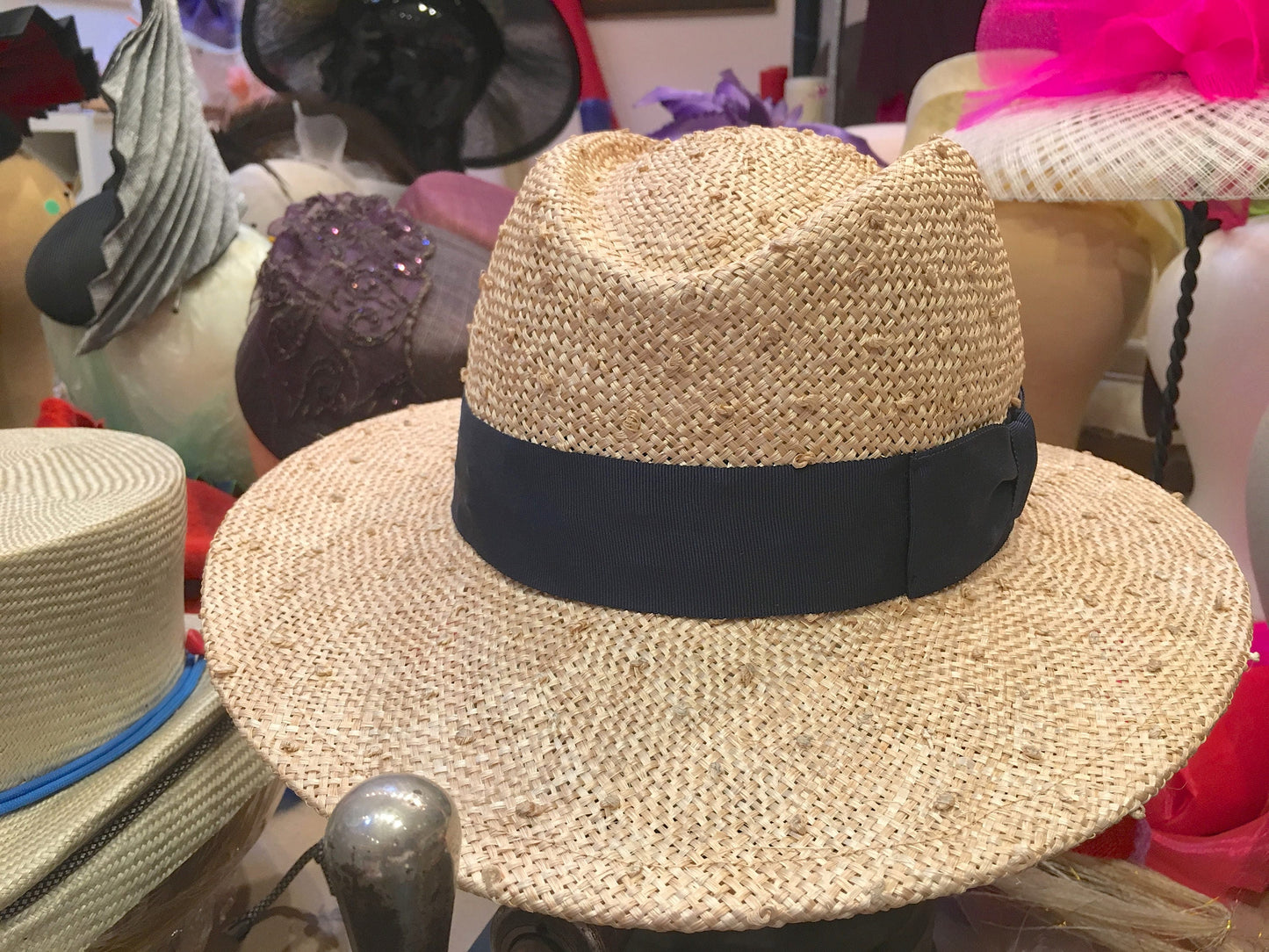 UNISEX FEDORA Knotted Straw Hat- Perfect for a man or a woman- Customize band color-Beach Hat-Sun Hat- Great Gift! Mens Fedora- Race Track
