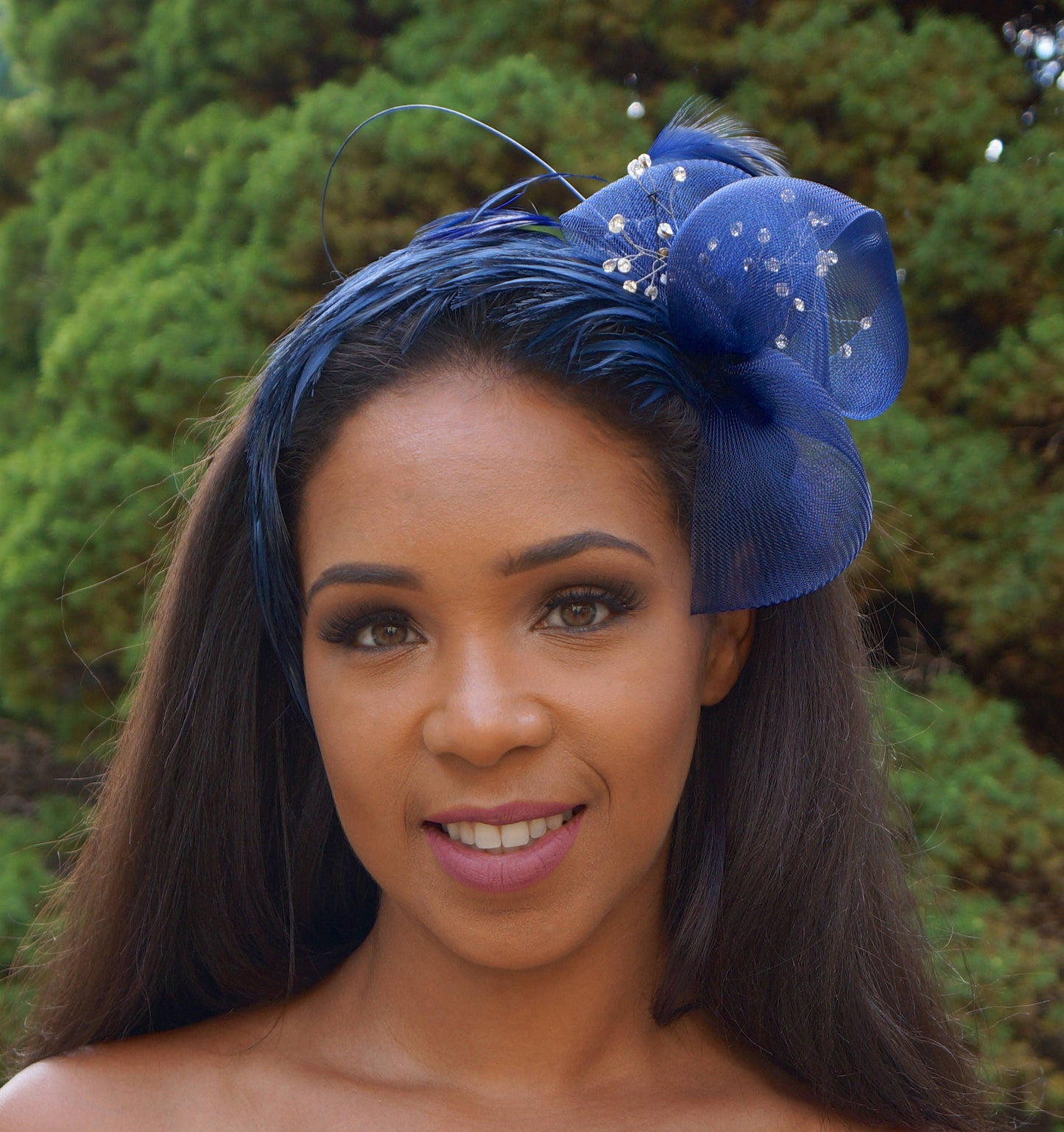 ROYAL BLUE Feather headband-Crinoline-bling Perfect for ALL Occasions-Weddings-Brides Maids-Proms-Races-Parties-Teens-Holidays-Polo Matches-