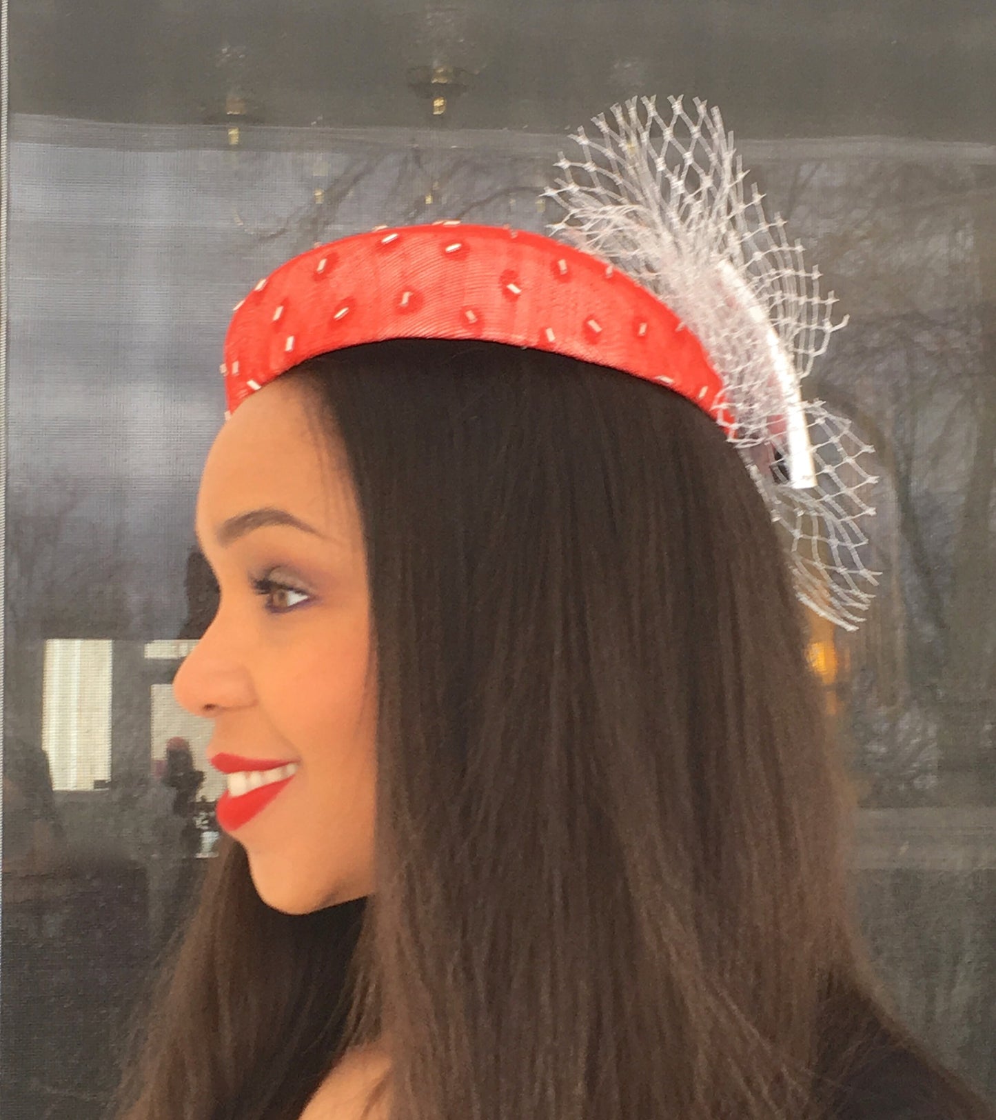 Red and Silver Leather Pill Box Sinamay Hat-Party-Christmas-Racetrack Hat-Royal Ascot Hat-Preakness-Belmount-Christening-Wedding-Bride-Red !
