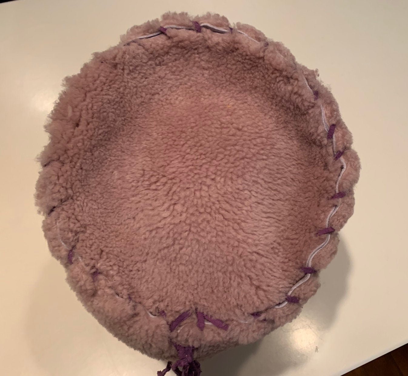 Verigated Pink and Grey Shearling Hat-Purple leather lashing-Handmade- Warm-Great Gift- Winter Racetrack Hat- Birthday Gift!Young girls hat!