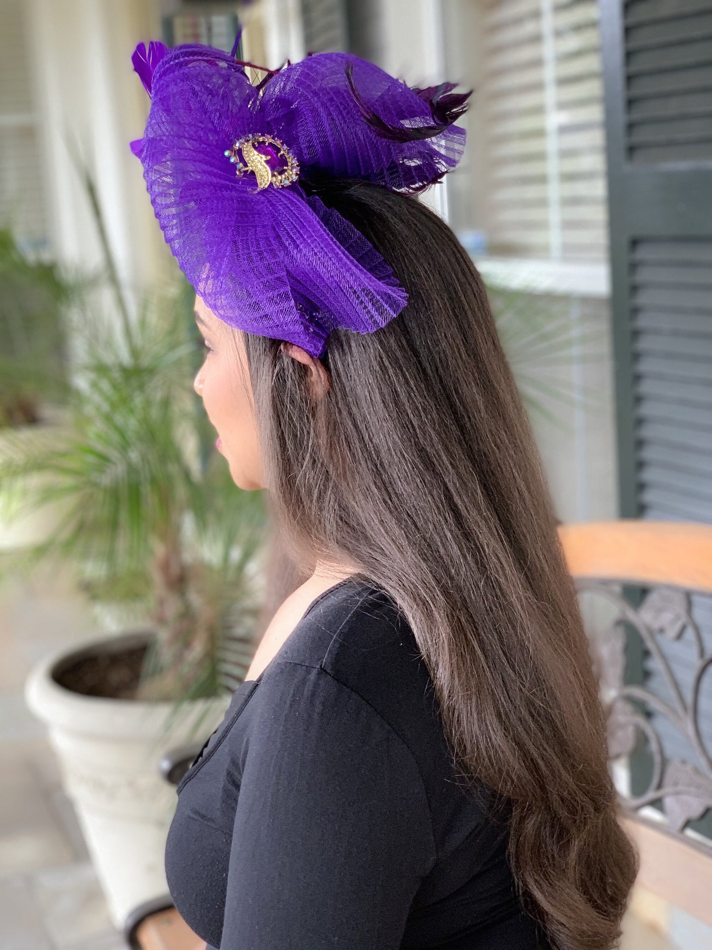 Purple Feather Fascinator- Lady Amherst Pheasant Feathers-Party Hat-Cocktail Hat-Race Track Hat- Wedding Hat- Mardi Gras Hat-Carnival Hat!