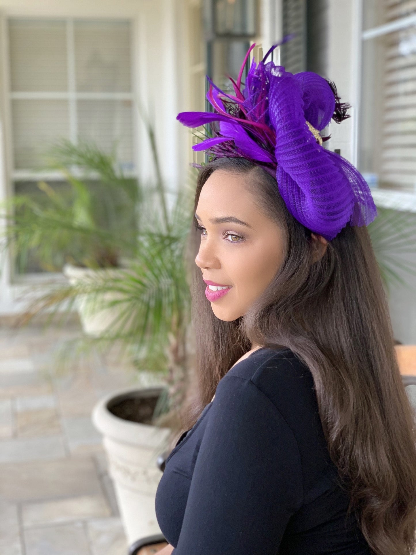 Purple Feather Fascinator- Lady Amherst Pheasant Feathers-Party Hat-Cocktail Hat-Race Track Hat- Wedding Hat- Mardi Gras Hat-Carnival Hat!