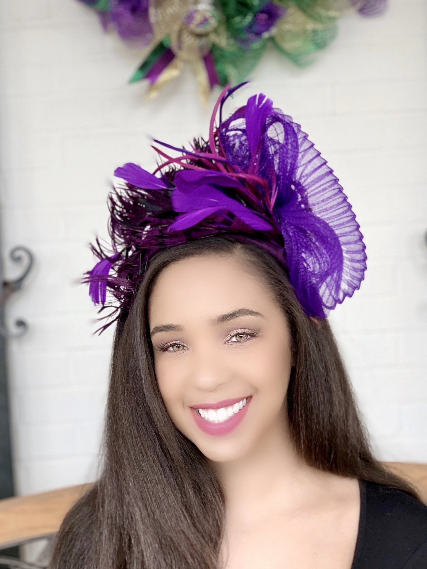 Purple Feather Fascinator- Lady Amherst Pheasant Feathers-Party Hat-Cocktail Hat-Race Track Hat- Wedding Hat- Mardi Gras Hat-Carnival Hat!