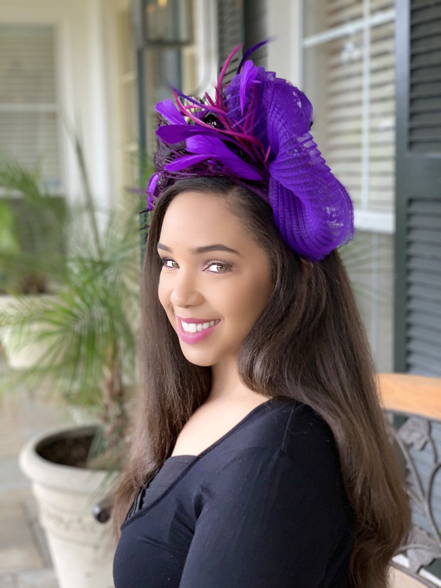 Purple Feather Fascinator- Lady Amherst Pheasant Feathers-Party Hat-Cocktail Hat-Race Track Hat- Wedding Hat- Mardi Gras Hat-Carnival Hat!