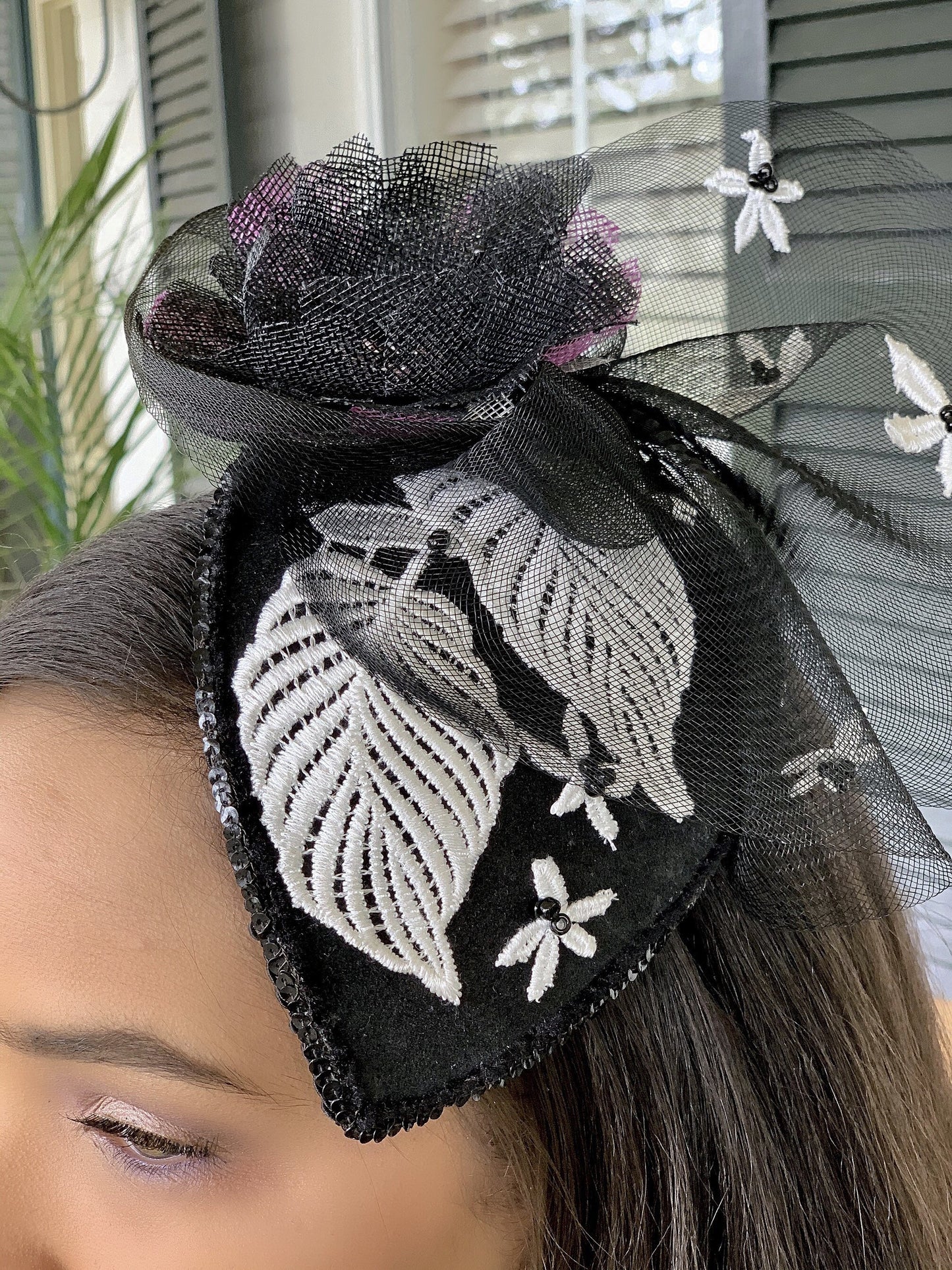 Cocktail Hat-Black Lace-White Lace-Race Track Hat-Black Crinoline-Polo Hat-Black Suede Fascinator-Evening Hat