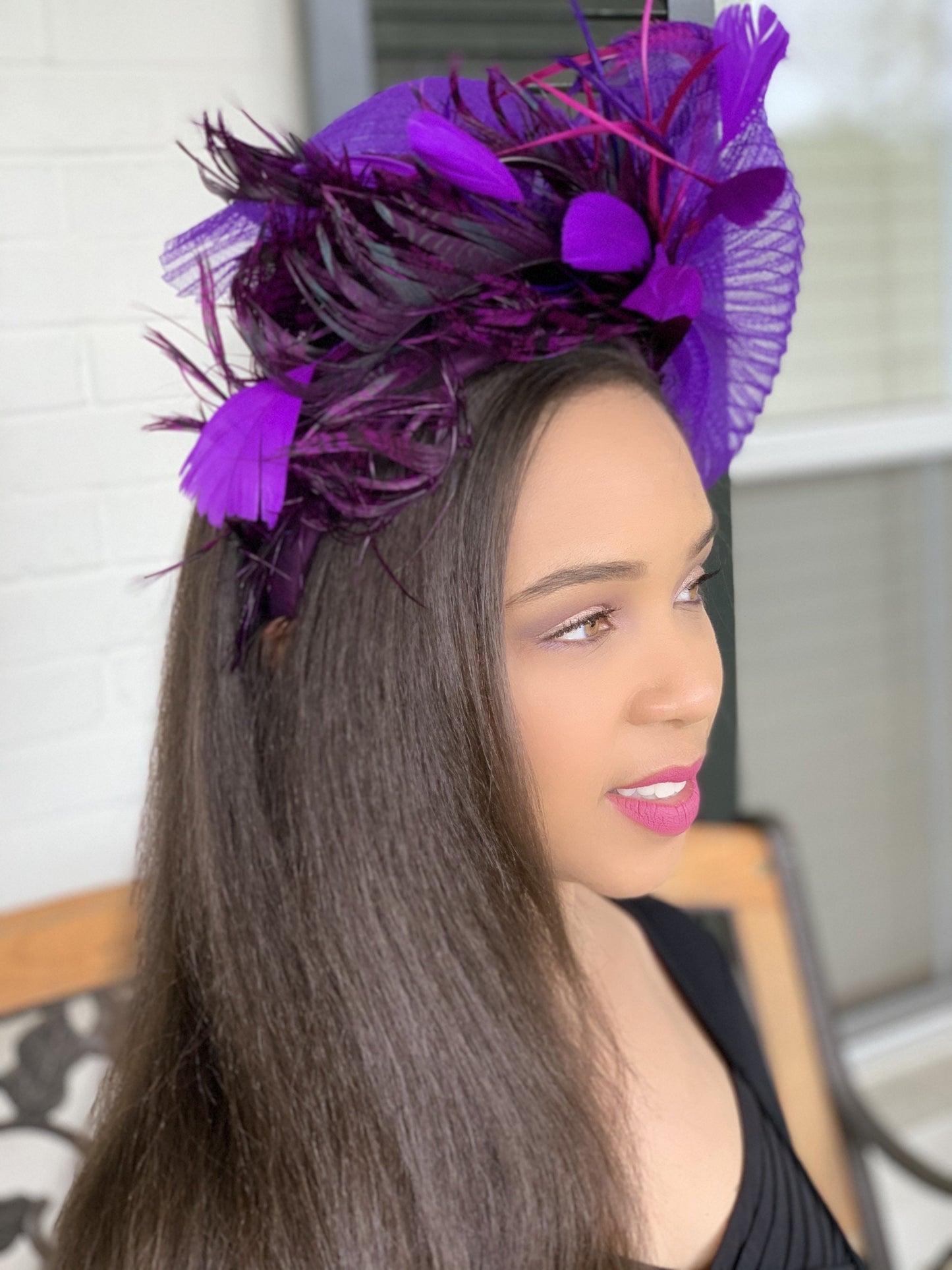 Purple Feather Fascinator- Lady Amherst Pheasant Feathers-Party Hat-Cocktail Hat-Race Track Hat- Wedding Hat- Mardi Gras Hat-Carnival Hat!