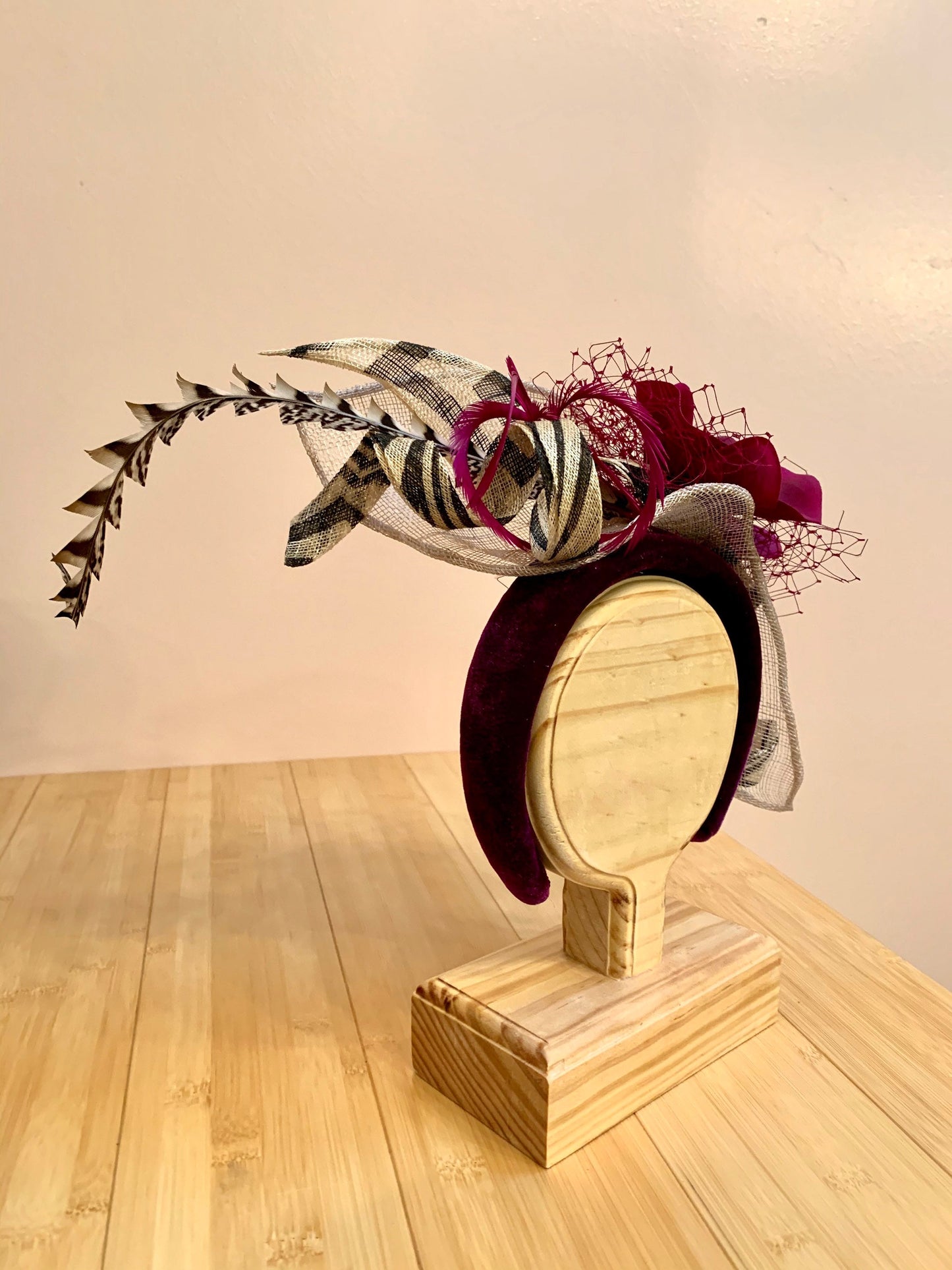 Violet headband-purple headpiece-party headpiece-wedding-birthday hat-beach party hat-race track hat-polo hat-percher-bridesmaid