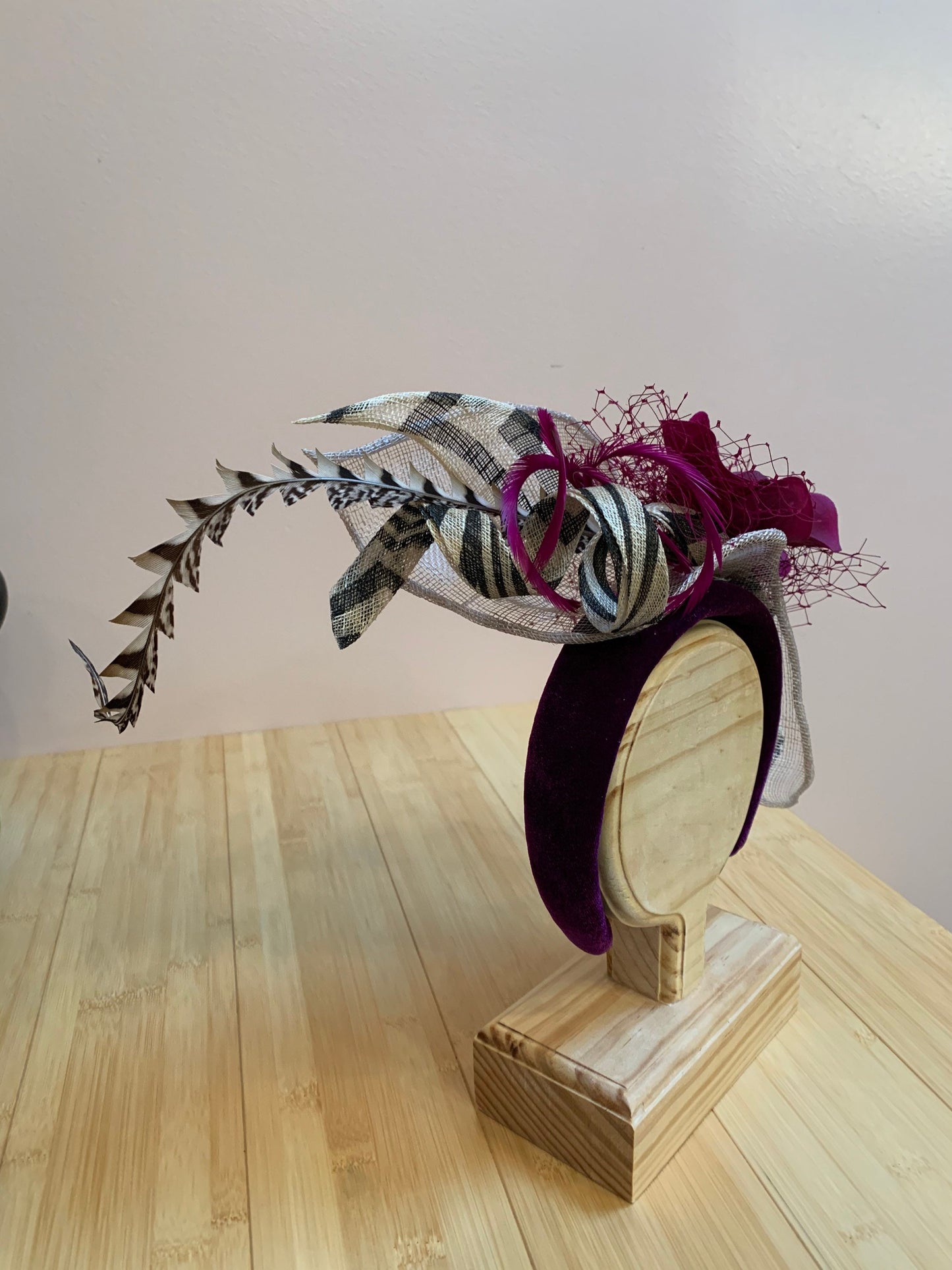 Violet headband-purple headpiece-party headpiece-wedding-birthday hat-beach party hat-race track hat-polo hat-percher-bridesmaid