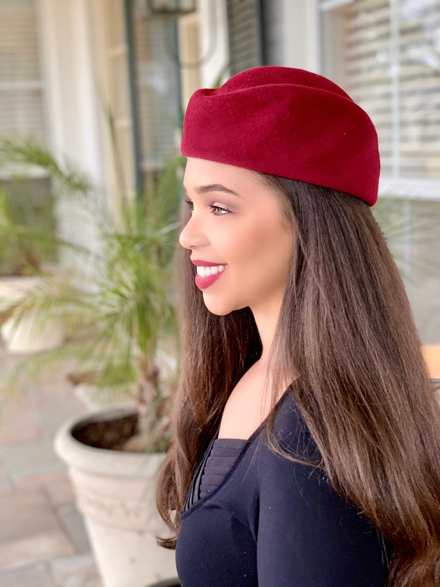 Carmine Red Hat-Pillbox-Sculptural Hat- Valentine’s Day-Winter Race Track Hat- Wedding-Polo Hat-Custom Hat-couture Hat-Red Hat-Christmas Hat