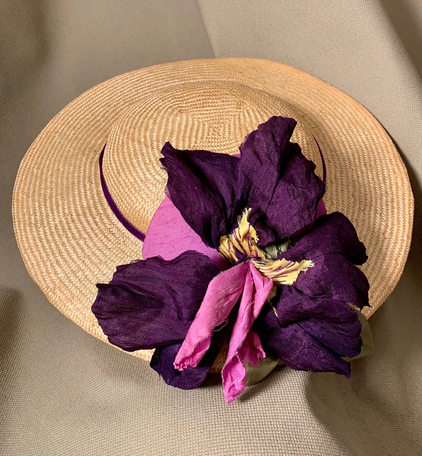 Sweet Sunny Day Hat- Church Hat-Derby Hat-Polo-Kentucky Derby-Garden Party-Wedding-Special Occasion Hat-Iris-Purple Flower-Summer Hat !