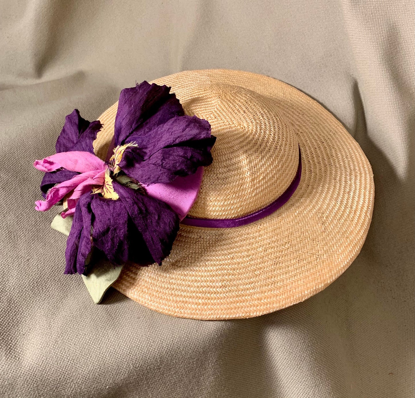 Sweet Sunny Day Hat- Church Hat-Derby Hat-Polo-Kentucky Derby-Garden Party-Wedding-Special Occasion Hat-Iris-Purple Flower-Summer Hat !