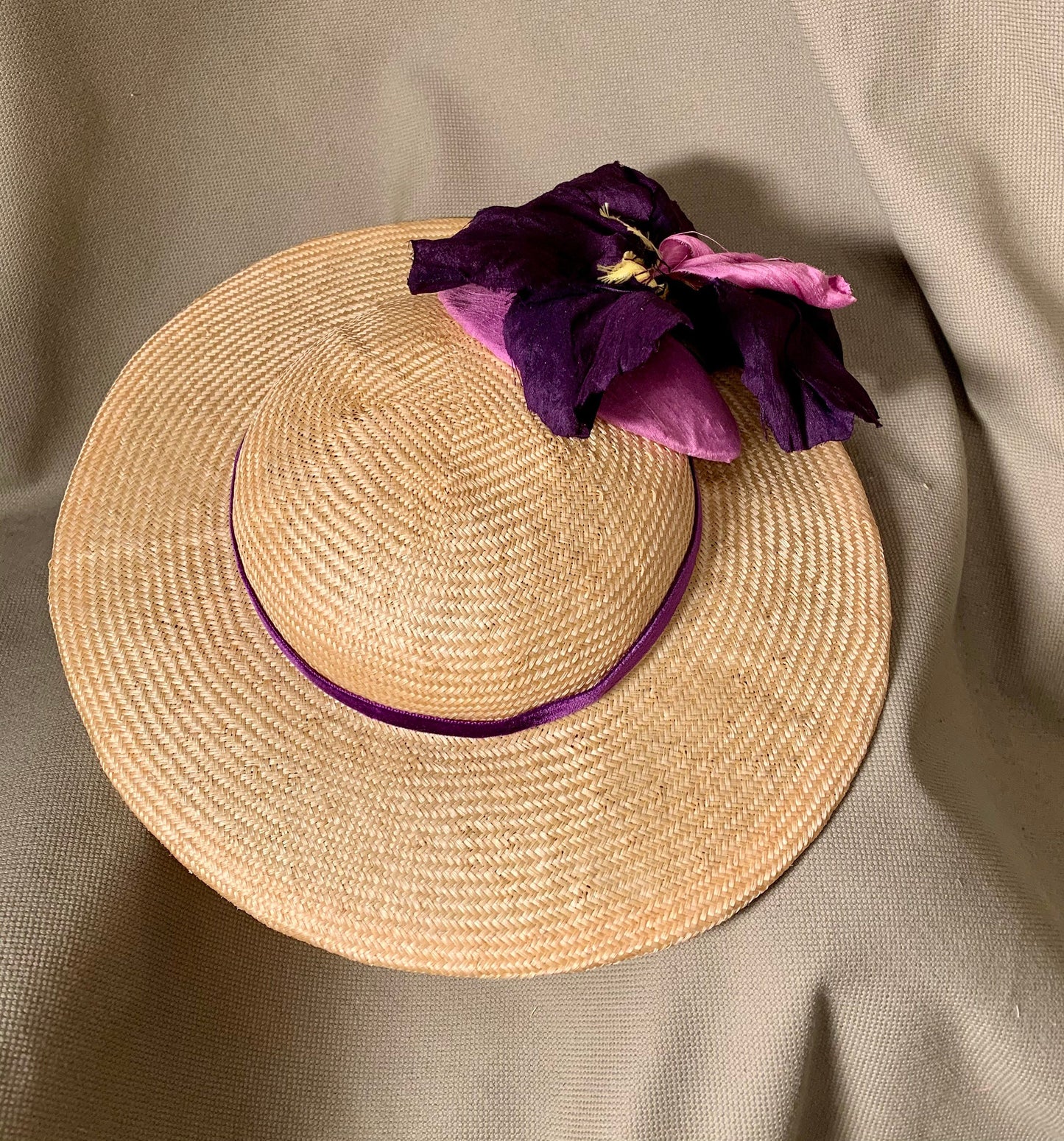 Sweet Sunny Day Hat- Church Hat-Derby Hat-Polo-Kentucky Derby-Garden Party-Wedding-Special Occasion Hat-Iris-Purple Flower-Summer Hat !