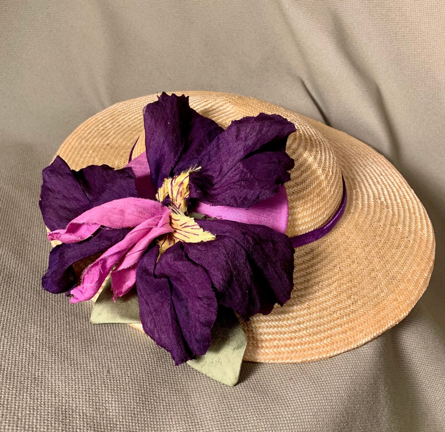 Sweet Sunny Day Hat- Church Hat-Derby Hat-Polo-Kentucky Derby-Garden Party-Wedding-Special Occasion Hat-Iris-Purple Flower-Summer Hat !