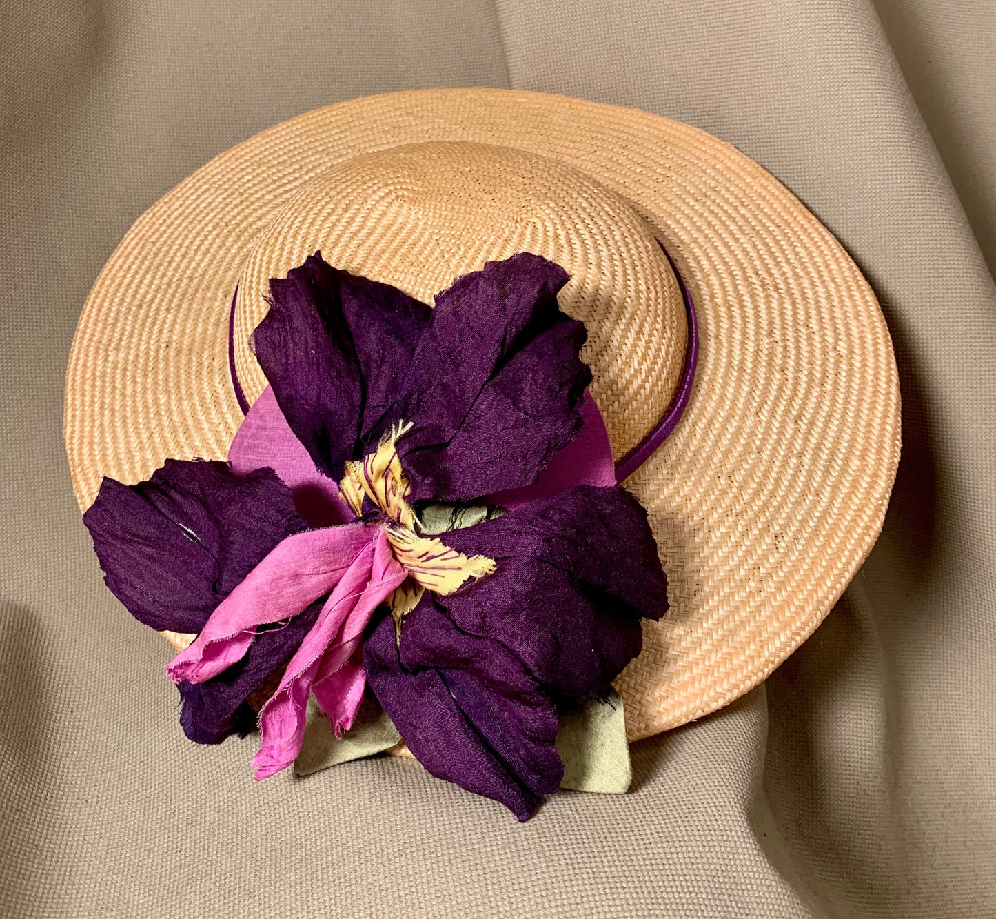 Sweet Sunny Day Hat- Church Hat-Derby Hat-Polo-Kentucky Derby-Garden Party-Wedding-Special Occasion Hat-Iris-Purple Flower-Summer Hat !