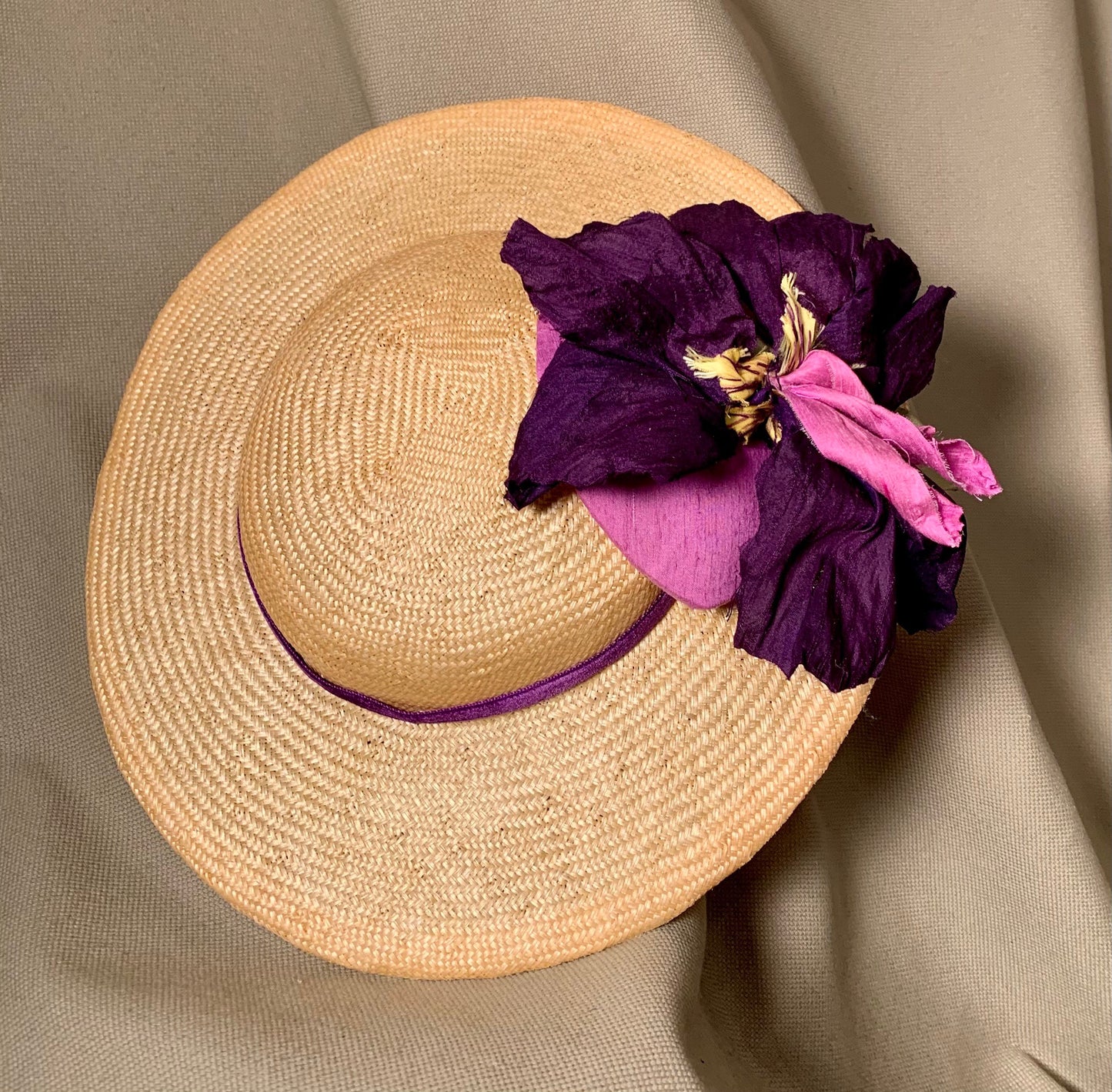 Sweet Sunny Day Hat- Church Hat-Derby Hat-Polo-Kentucky Derby-Garden Party-Wedding-Special Occasion Hat-Iris-Purple Flower-Summer Hat !