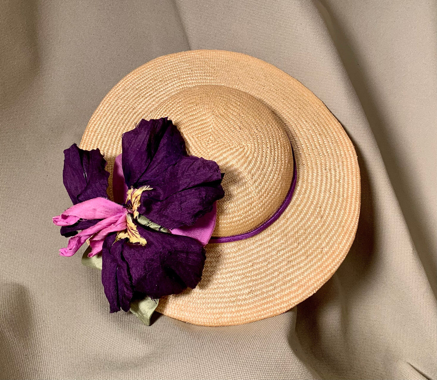 Sweet Sunny Day Hat- Church Hat-Derby Hat-Polo-Kentucky Derby-Garden Party-Wedding-Special Occasion Hat-Iris-Purple Flower-Summer Hat !