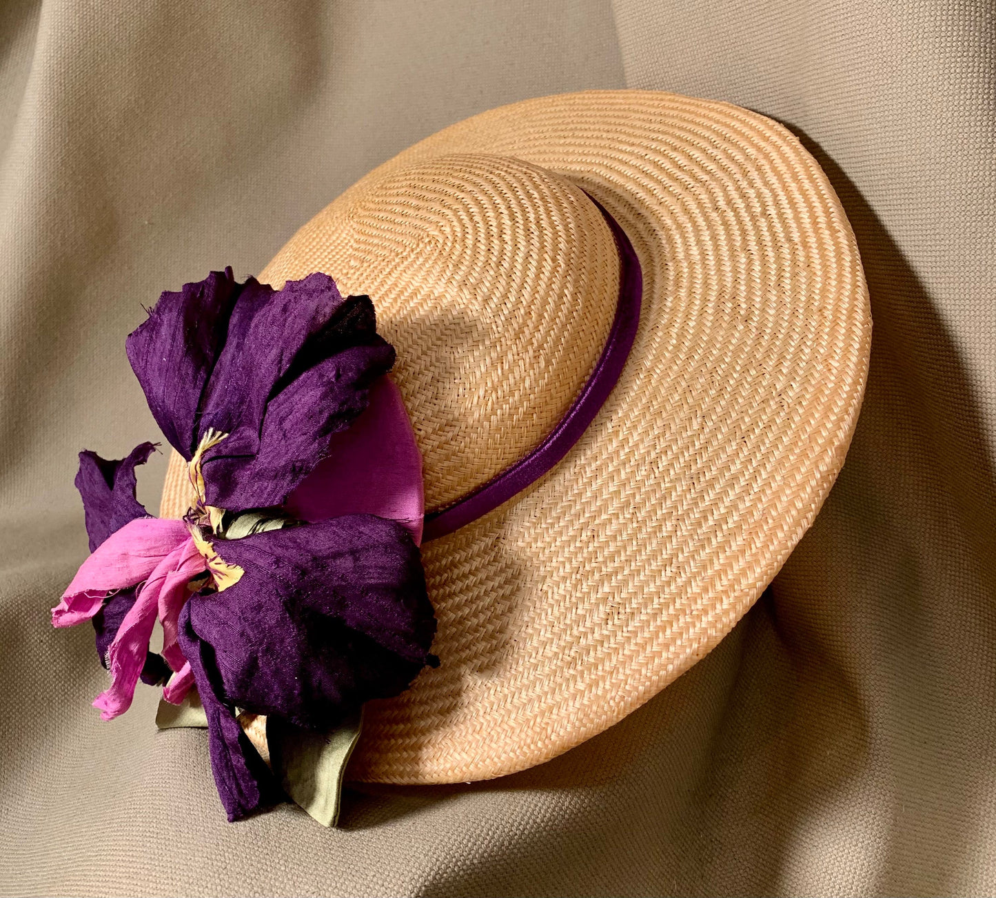 Sweet Sunny Day Hat- Church Hat-Derby Hat-Polo-Kentucky Derby-Garden Party-Wedding-Special Occasion Hat-Iris-Purple Flower-Summer Hat !