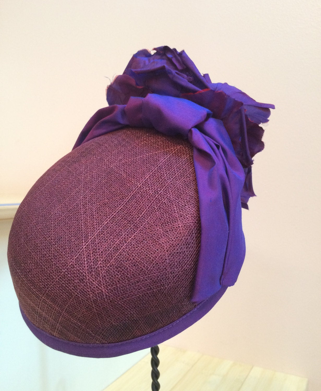 Radiant Orchid Sinamay Pillbox hat, Purple Flower, Church hat, Mother of the Bride or Derby Race Hat-Evening Cocktail Hat-Purple Summer Hat-
