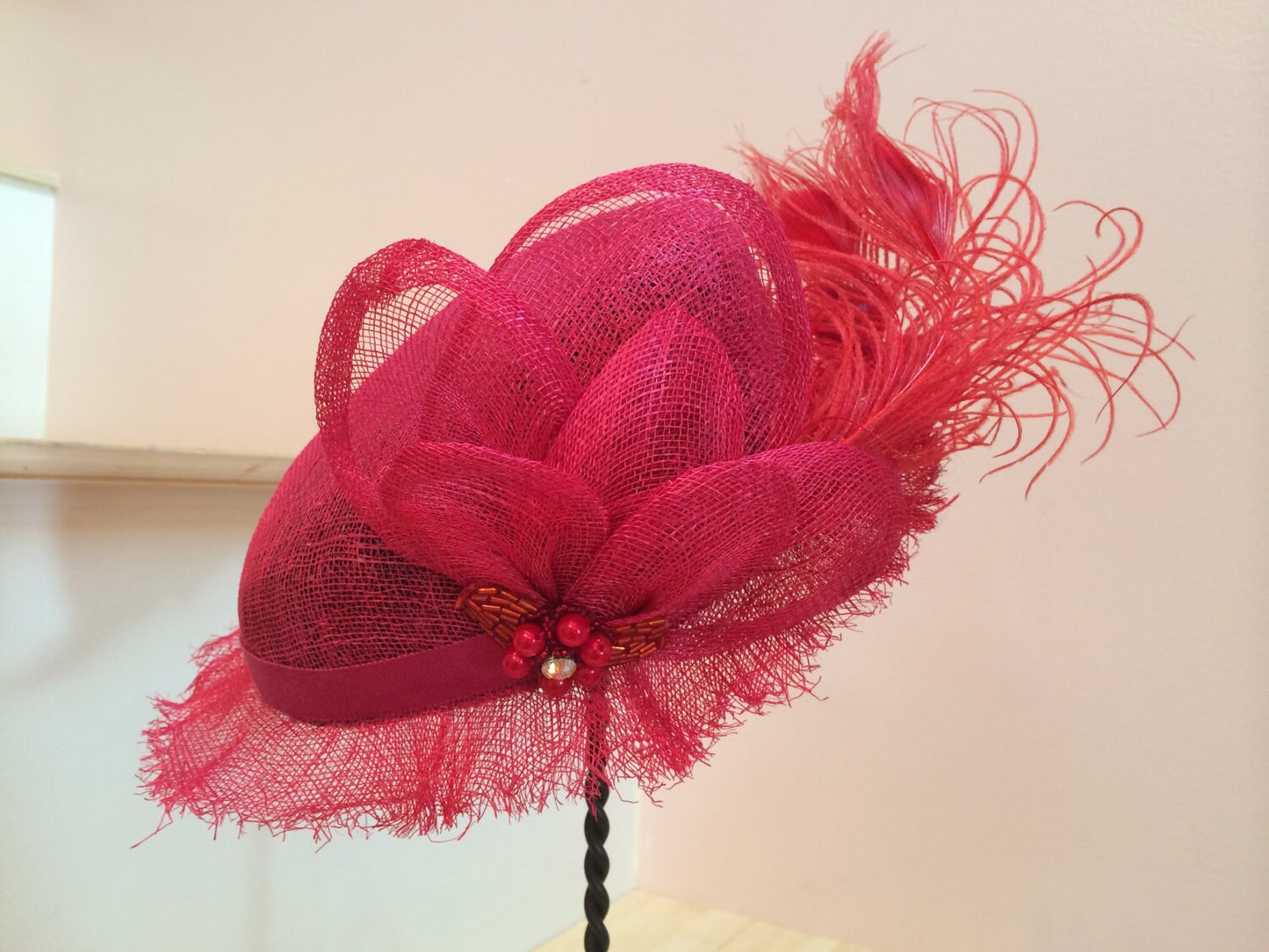 Red Sinamay hat, Brides maids hat, Resort wear hat, Church hat or Derby Race Hat. Royal Ascot-Kentucky Derby-Wedding-Red Straw Flirty hat