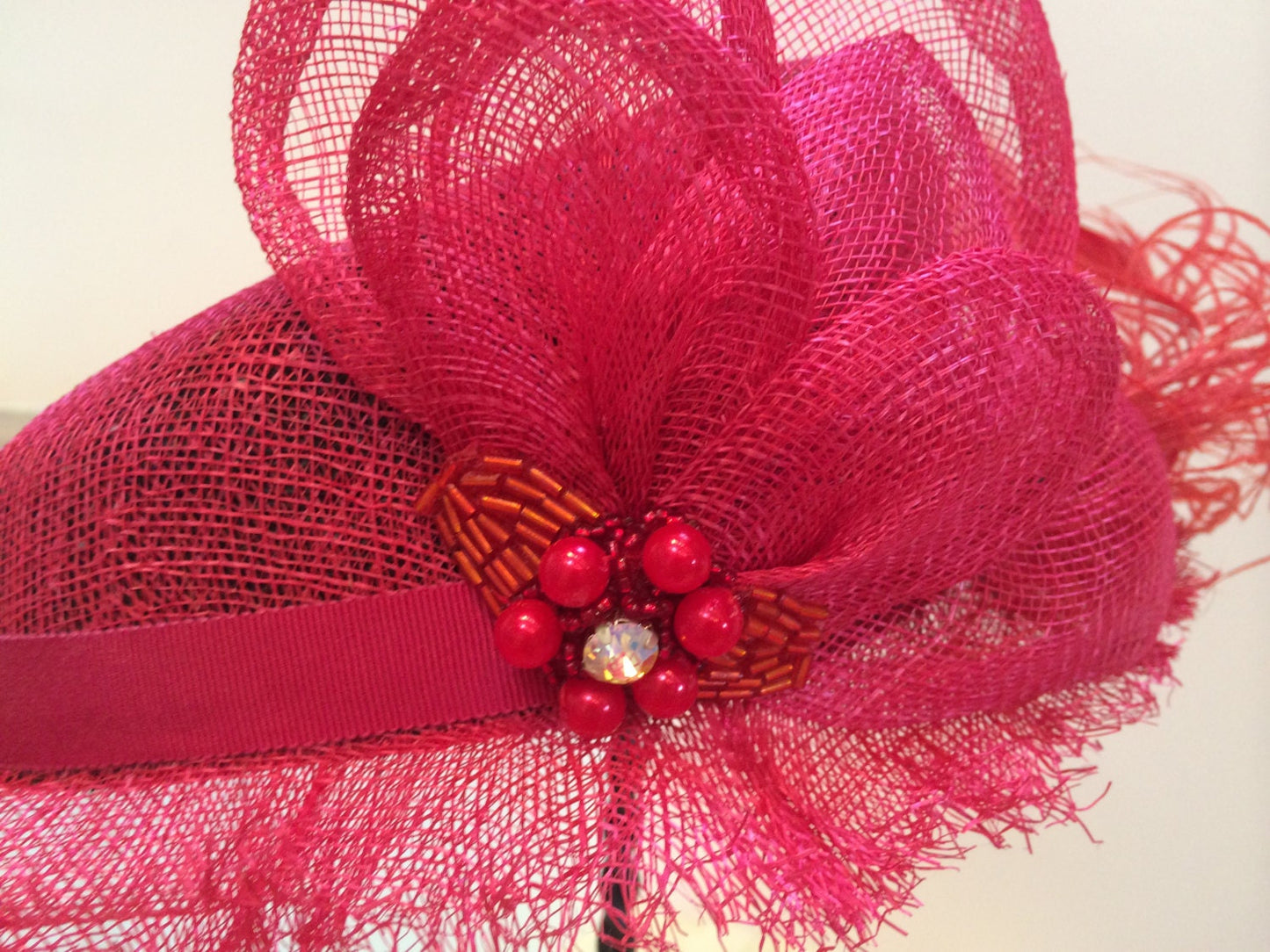 Red Sinamay hat, Brides maids hat, Resort wear hat, Church hat or Derby Race Hat. Royal Ascot-Kentucky Derby-Wedding-Red Straw Flirty hat