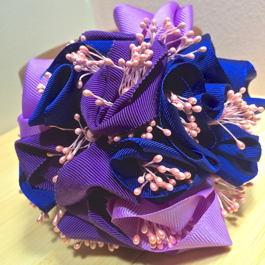 Fascinator with ribbons in purple pink and blue, brides maids hairpiece, flower girl headpiece. Custom orders in your colors available!