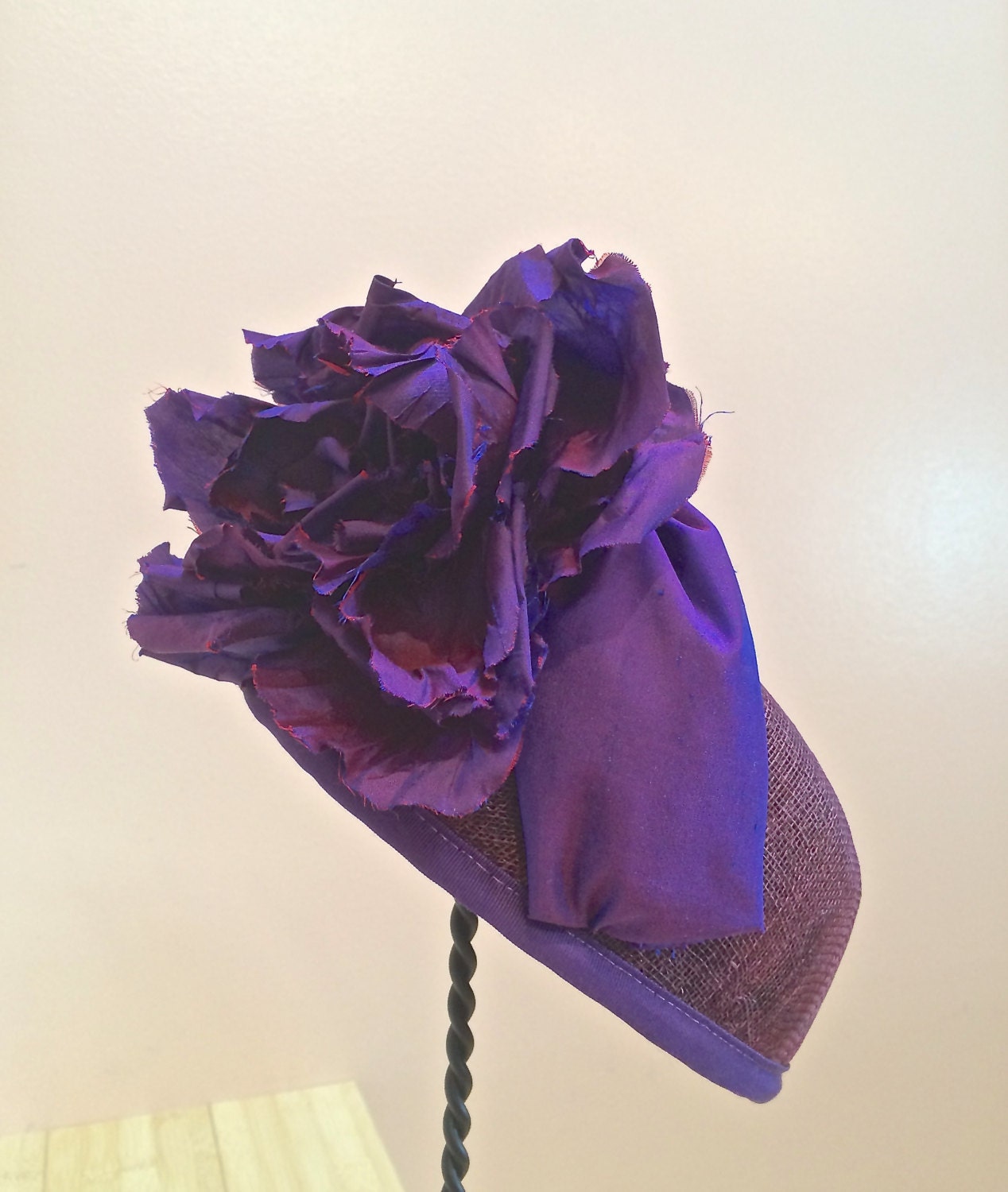 Radiant Orchid Sinamay Pillbox hat, Purple Flower, Church hat, Mother of the Bride or Derby Race Hat-Evening Cocktail Hat-Purple Summer Hat-