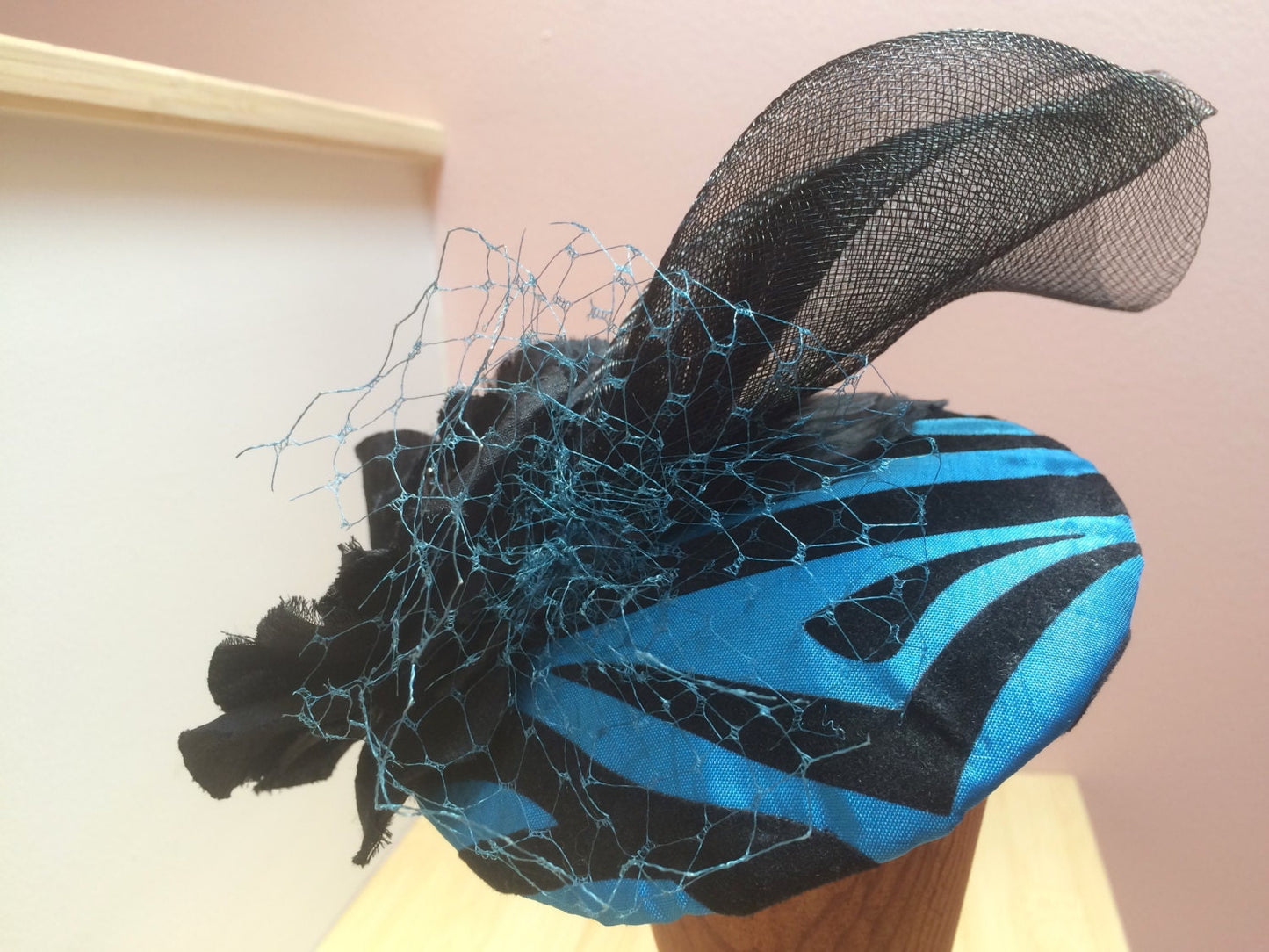 SALE Turquoise and Black Animal Print Fascinator, Wedding headpiece in turquoise- Race Track Hat-Cocktail hat-Party hat-Polo Matches hat-WOW