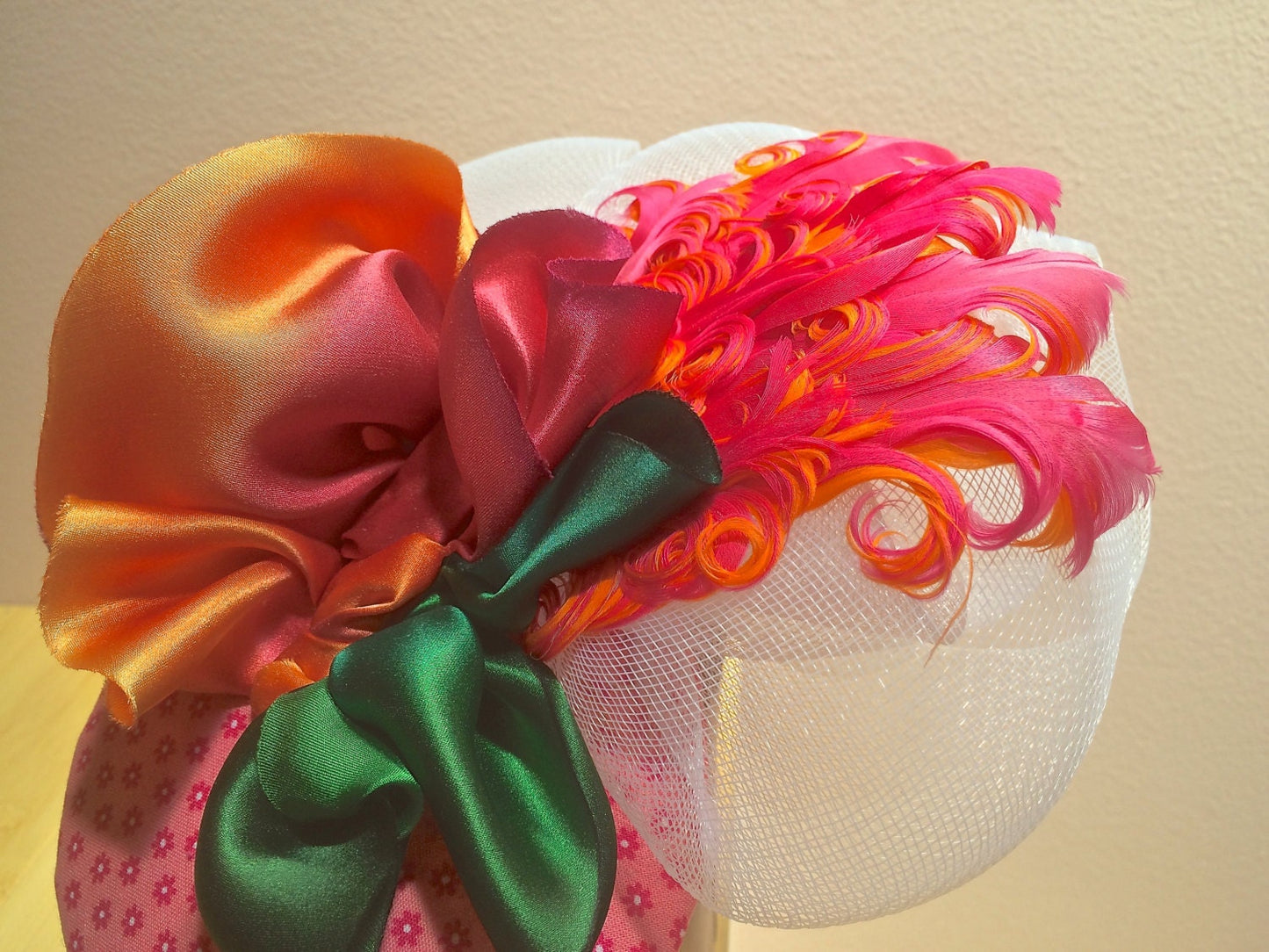 Colorful Pink fascinator, Yellow and Green and White Fascinator, Brides maids headpiece-Destination wedding-Cocktail party-Summer party hat
