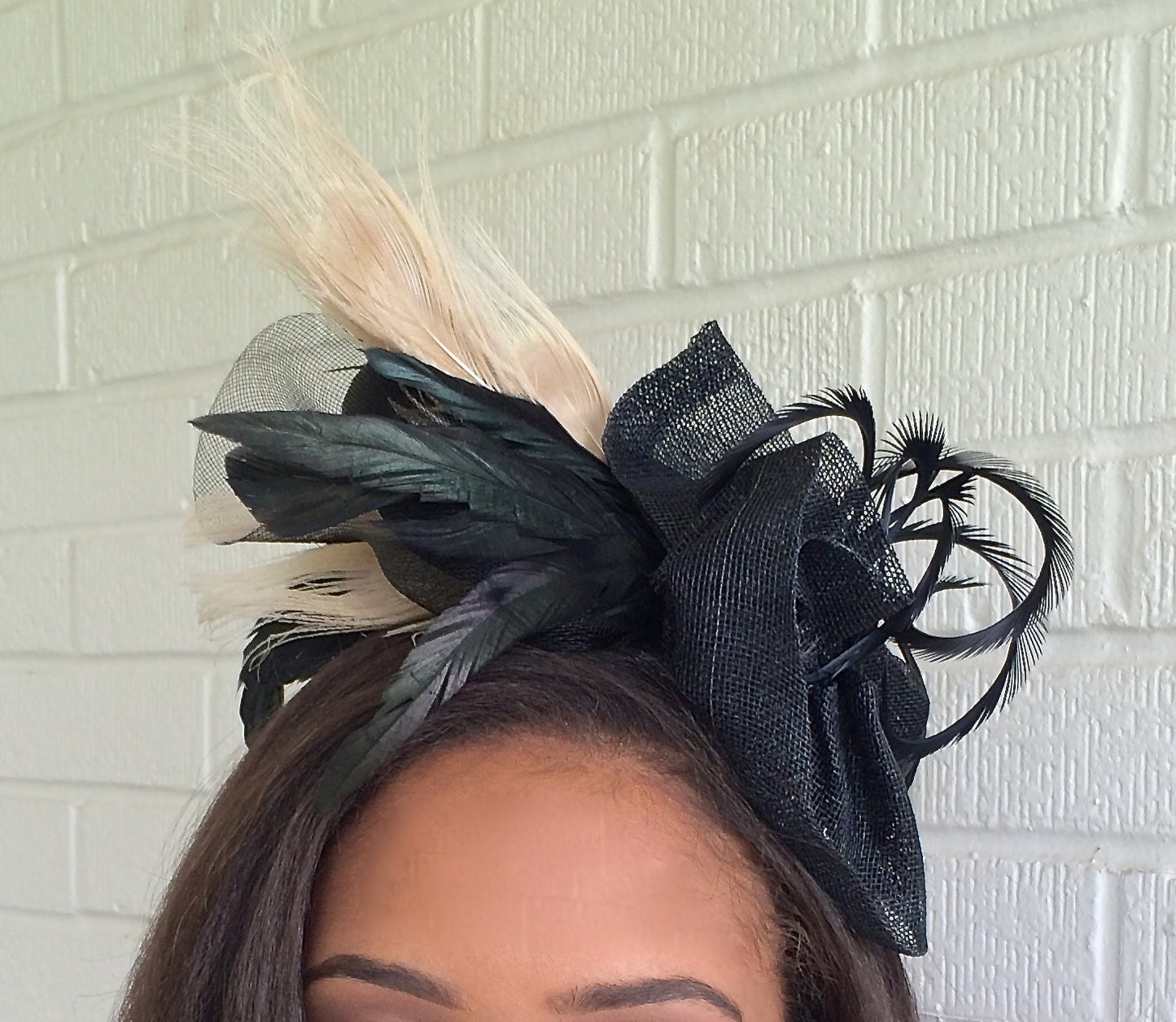 Black and Ivory Fascinator, Wedding headpiece, Brides maids headpiece, Mother of the Bride hat. Special Occasion- Races & Polo Hat- Cocktail