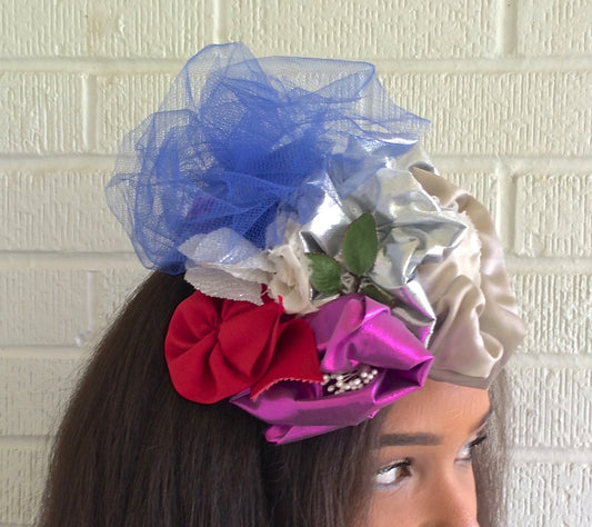 Fascinator for wedding, Silver colorful headpiece, Brides maids headpiece-Fancyful Headwear-Cocktail Party-Races Hat-Special Occasion Hat
