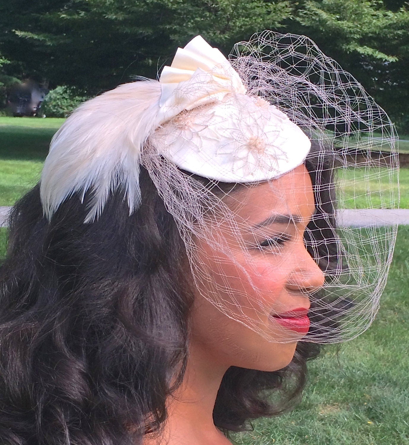 White feathers popular fascinator hat bridal headpiece