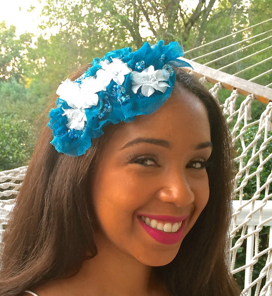 Fascinator in turquoise silk-Brides Maids-Mother of the bride-Garden party hat-Cocktail Party-Special Occasion Hat-Destination wedding