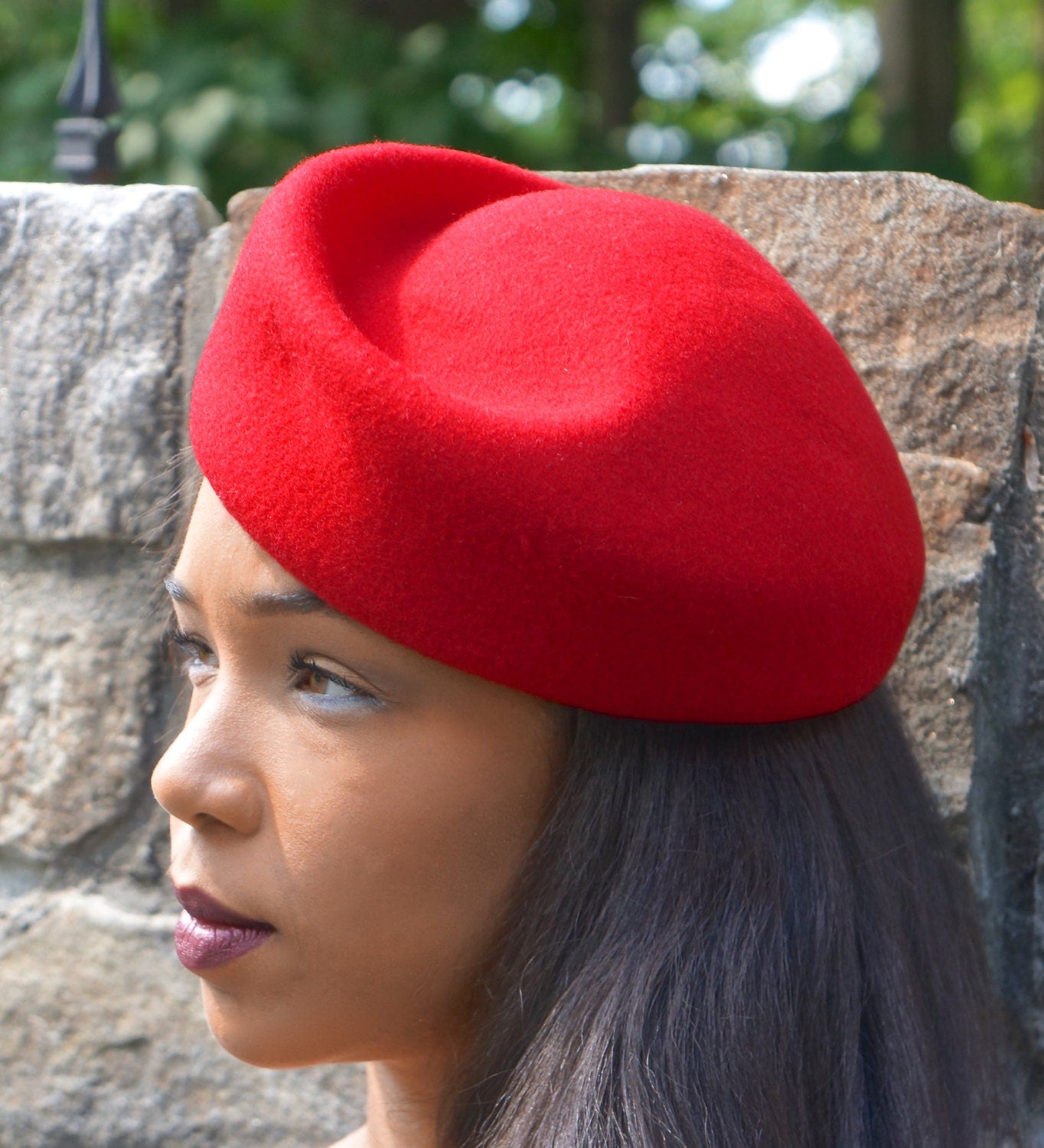 Red Wool Contoured Vintage Styled Pill Box Hat-Church Hat-Christmas Holiday Hat-Derby-Saratoga-Valentine's Day Hat--Special Occasion Hat !