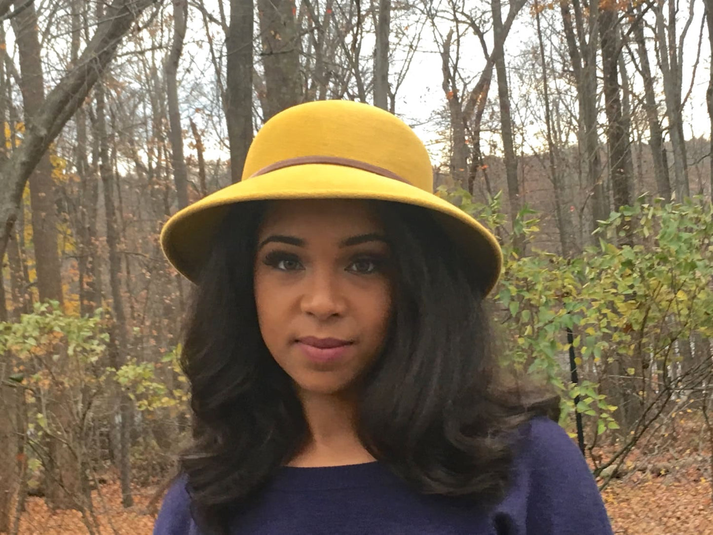 Soft Yellow Gold Velour Wool Felt Hat with Brim! Simple Velvet Ribbon Trim-Church Hat-Wedding Hat-Christmas Hat! 'Go To Hat' Comfy Hat