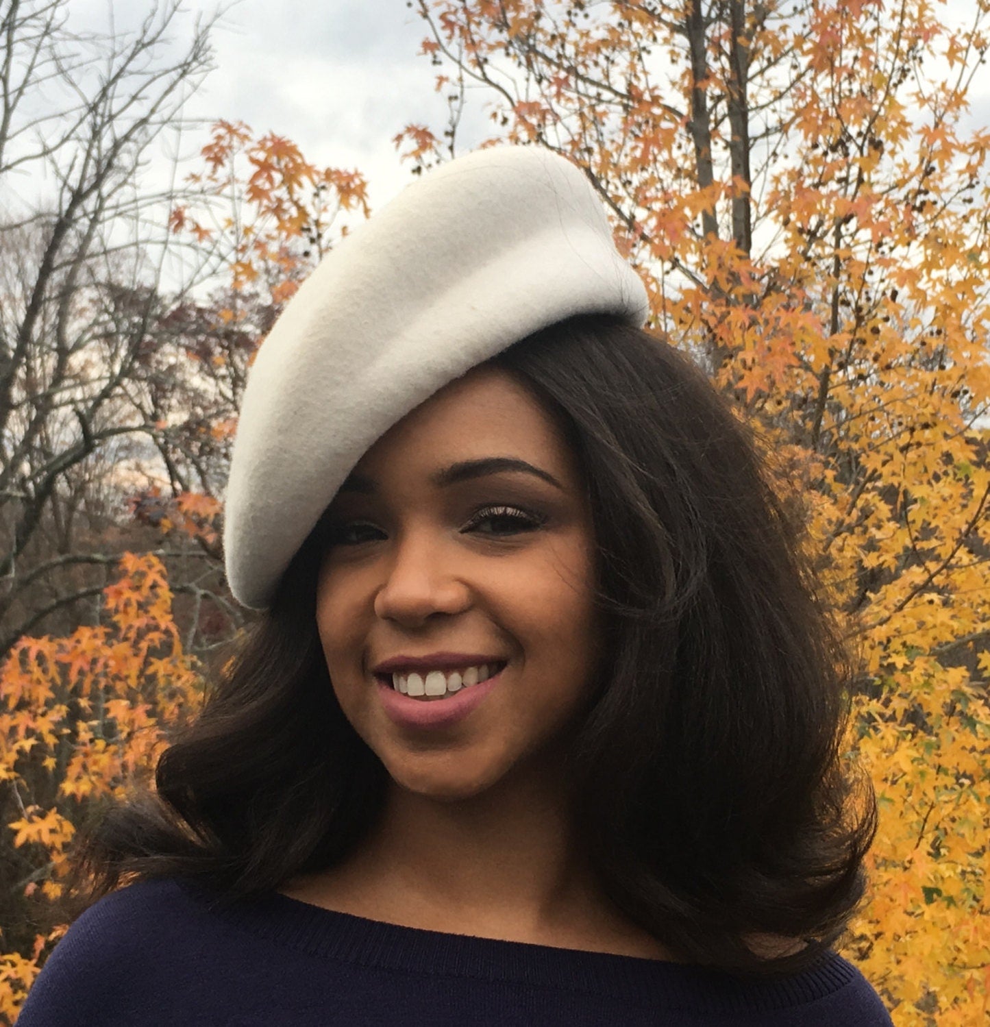 CUSTOM ORDERS ONLY - Off White Wool Felt Beret! Sculptural shape Beret- Hand made hat-Winter Race Fashion-Church Hat-Christmas Hat-Bridal-Dress Hat- Gift hat!