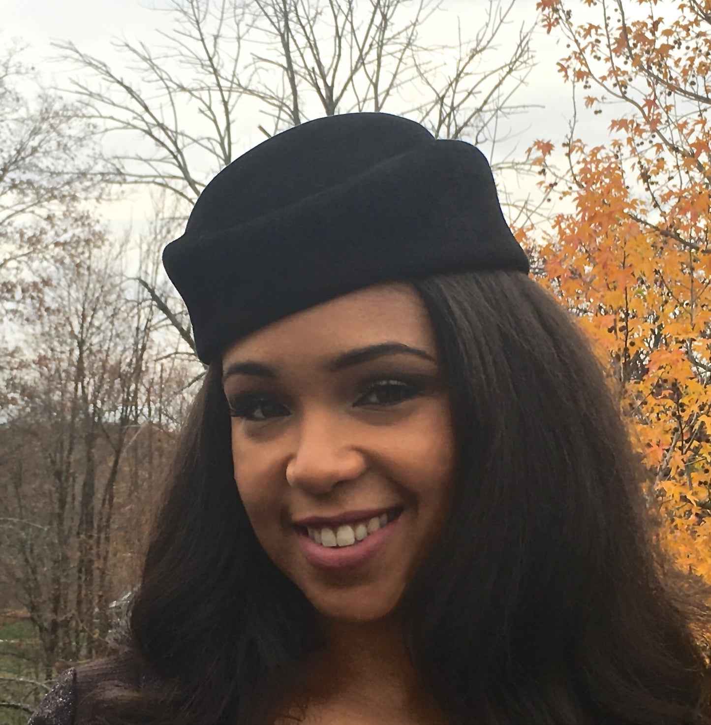 Black Velour Wool Felt Pillbox Hat-Vintage Style and Timeless. Church hat-Winter Races-Polo-Derby-Wedding-Mother of the Bride-Bridesmaids