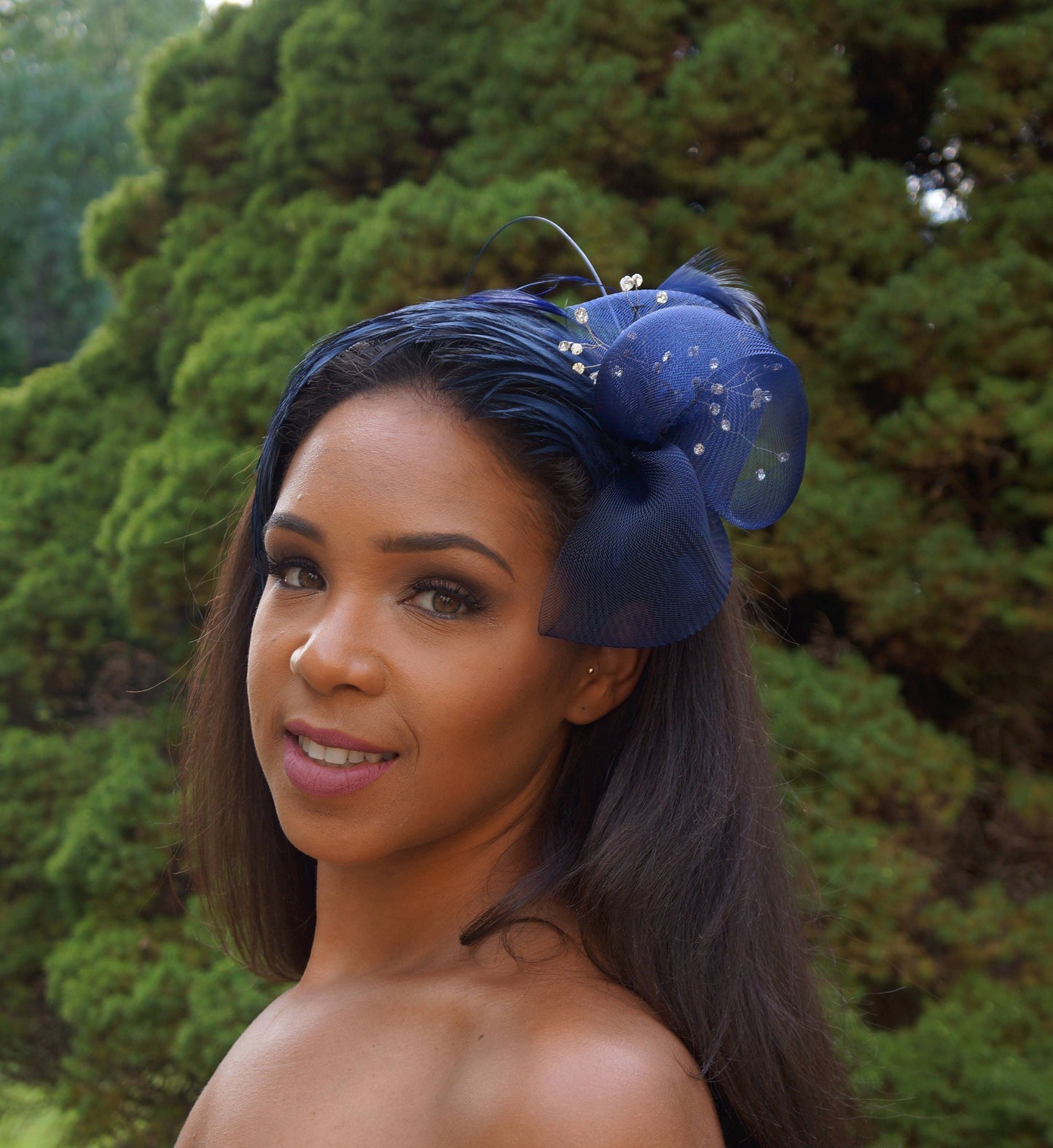 ROYAL BLUE Feather headband-Crinoline-bling Perfect for ALL Occasions-Weddings-Brides Maids-Proms-Races-Parties-Teens-Holidays-Polo Matches-
