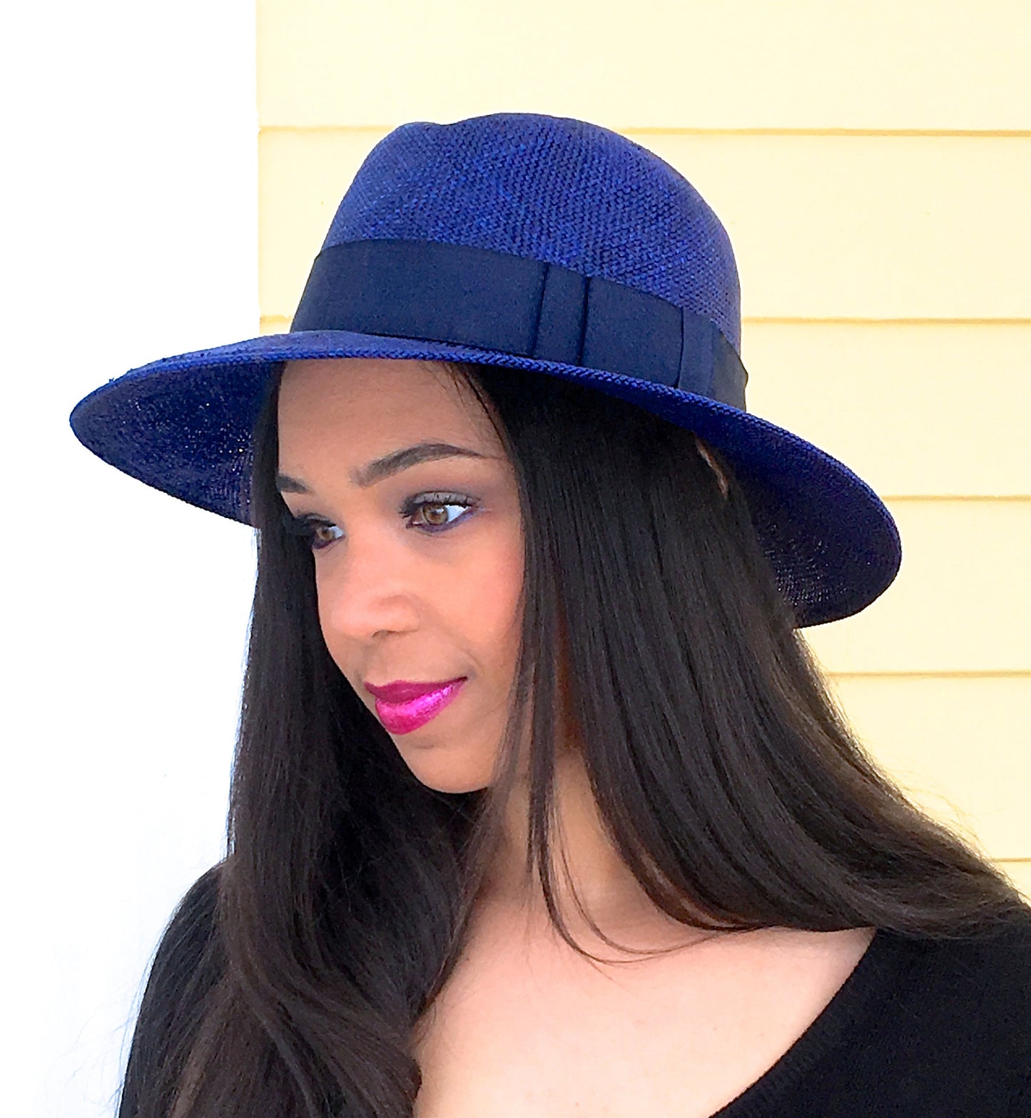 Hand Dyed Royal Blue Straw Fedora-Summer Hat-Belmont race track-Preakness-Wedding hat-Womans Hat-Everyday Straw Hat-Classic Straw Fedora Hat