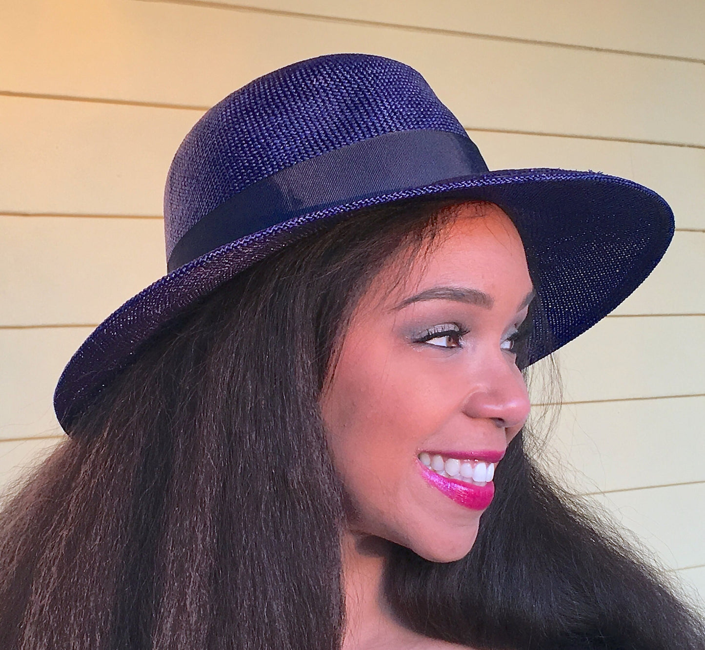 Hand Dyed Royal Blue Straw Fedora-Summer Hat-Belmont race track-Preakness-Wedding hat-Womans Hat-Everyday Straw Hat-Classic Straw Fedora Hat