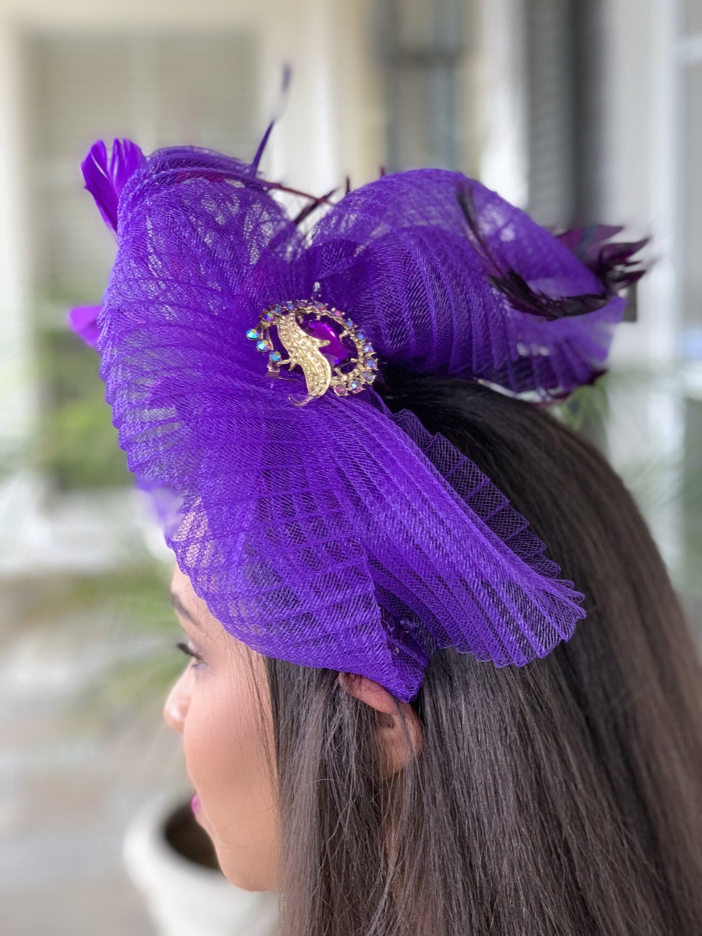 Purple Feather Fascinator- Lady Amherst Pheasant Feathers-Party Hat-Cocktail Hat-Race Track Hat- Wedding Hat- Mardi Gras Hat-Carnival Hat!