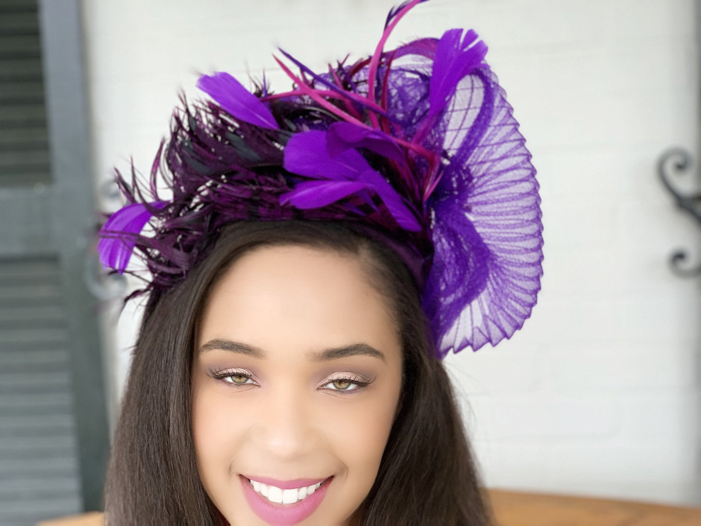 Purple Feather Fascinator- Lady Amherst Pheasant Feathers-Party Hat-Cocktail Hat-Race Track Hat- Wedding Hat- Mardi Gras Hat-Carnival Hat!