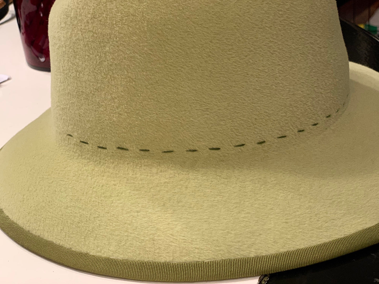 Celery Green velour felt Fedora- Church Hat- Casual Hat-Special Occasion Hat-Woman’s Hat-Unisex Hat-Winter Race Hat-Light Green Felt Fedora
