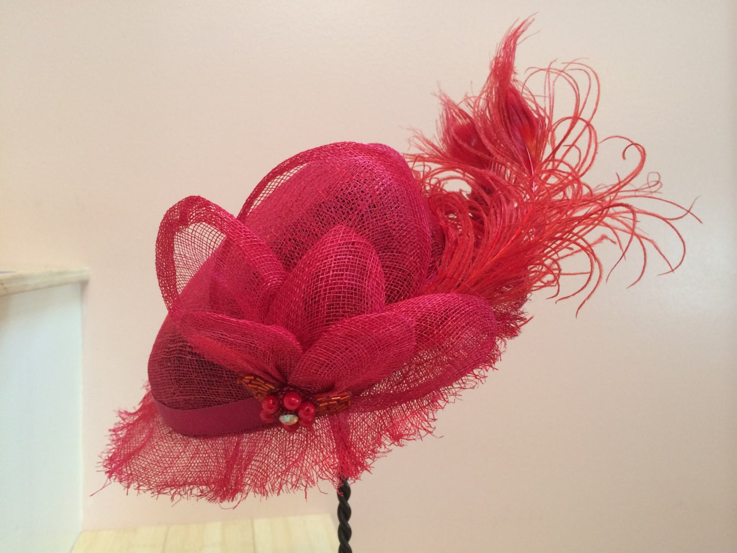 Red Sinamay hat, Brides maids hat, Resort wear hat, Church hat or Derby Race Hat. Royal Ascot-Kentucky Derby-Wedding-Red Straw Flirty hat