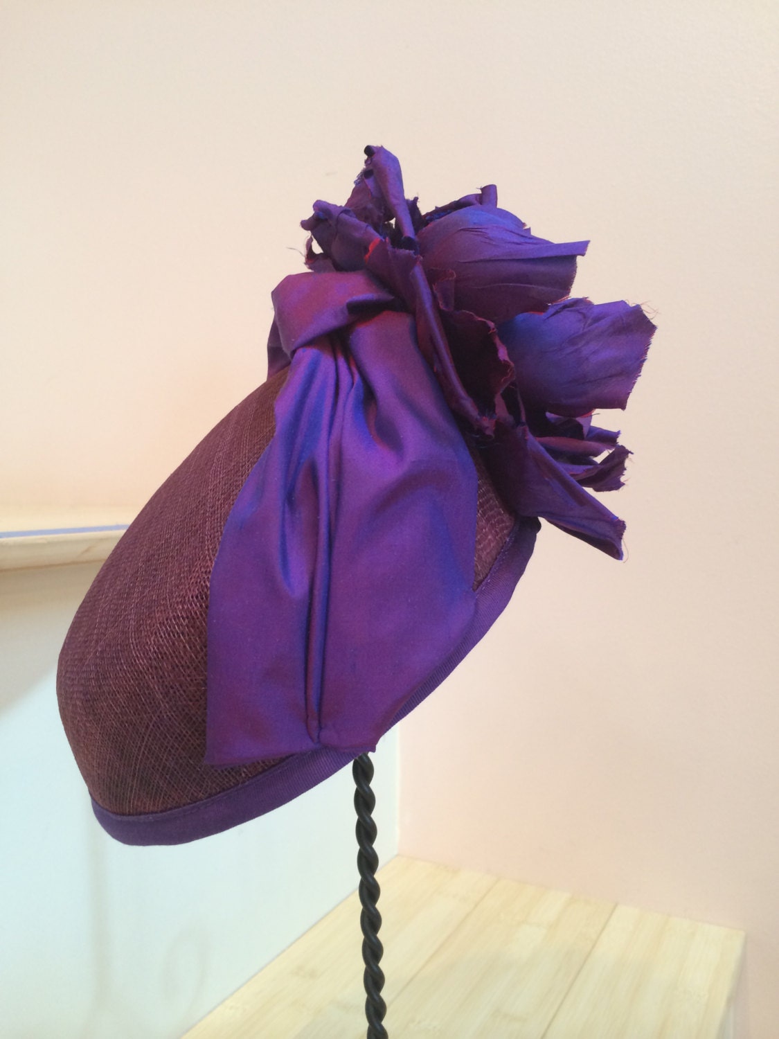 Radiant Orchid Sinamay Pillbox hat, Purple Flower, Church hat, Mother of the Bride or Derby Race Hat-Evening Cocktail Hat-Purple Summer Hat-
