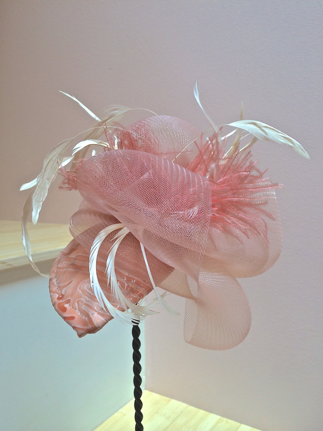 Peach Patent Leather Fascinator, Wedding headpiece, Mother of the Bride
