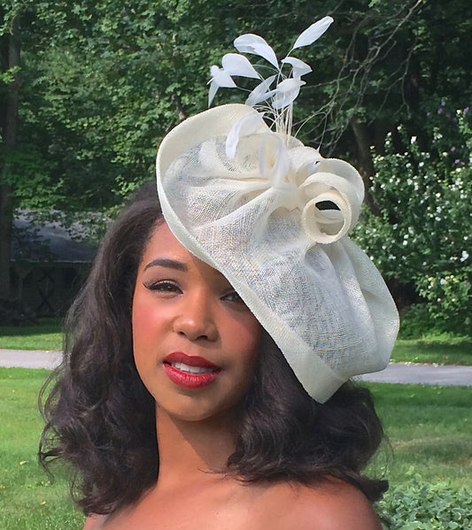 Ivory summer wedding hat, Bridal hat Ivory, Wedding hat in Ivory, Ivory summer Garden Party, Ascot Races, Derby Races or Belmont. Polo Match
